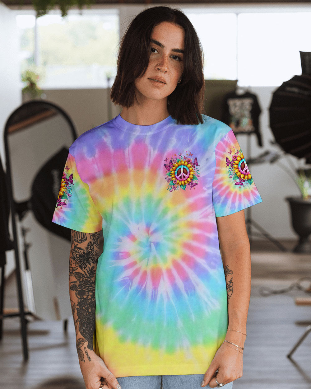 Can_E2_80_99t Find the Sunshine Be the Sunshine Tie Dye Sunflower Peace Sign AOP Shirts _14_ kzGNf