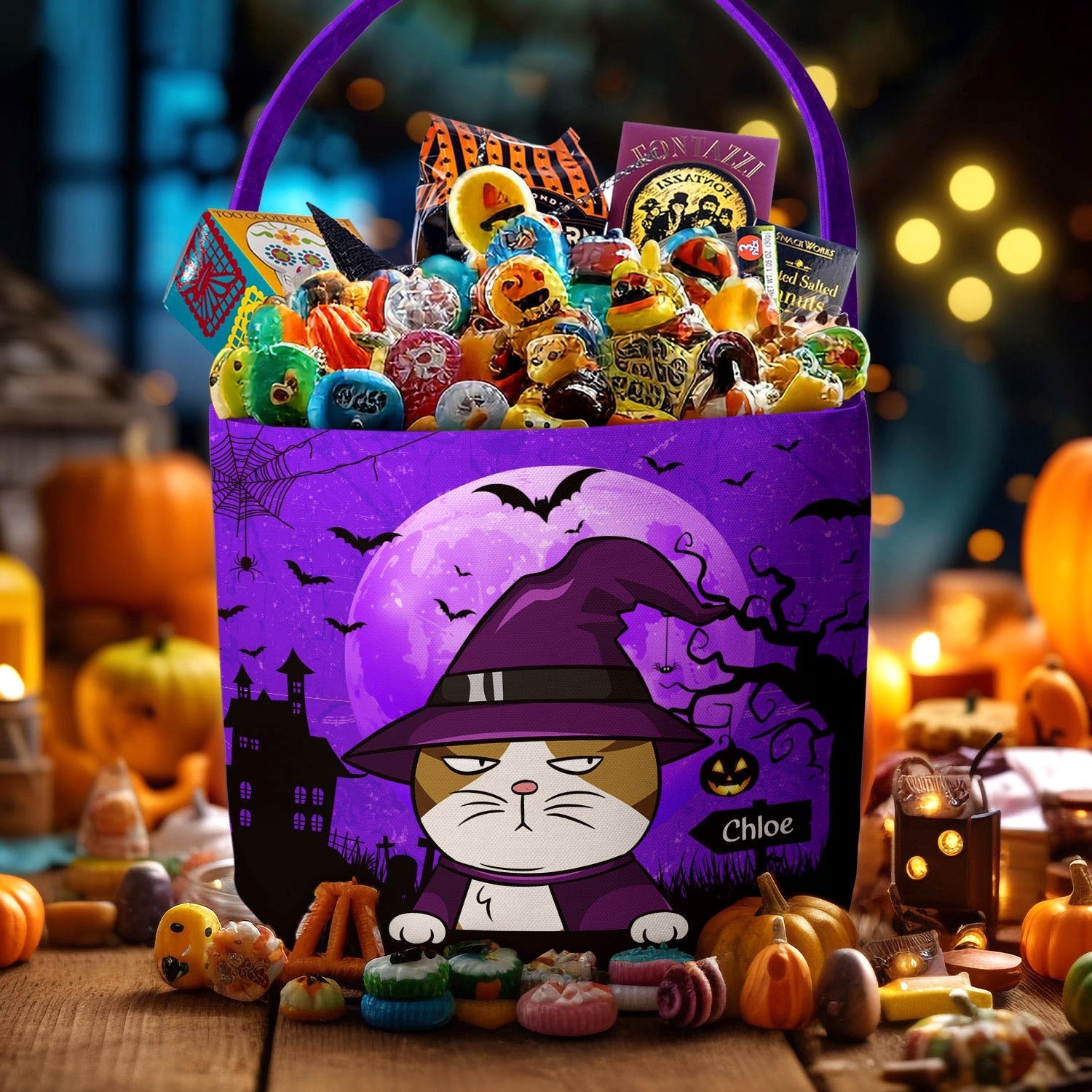 Cat Pumpkin Halloween Trick Or Treat Bag Personalized Halloween Spooky Basket3
