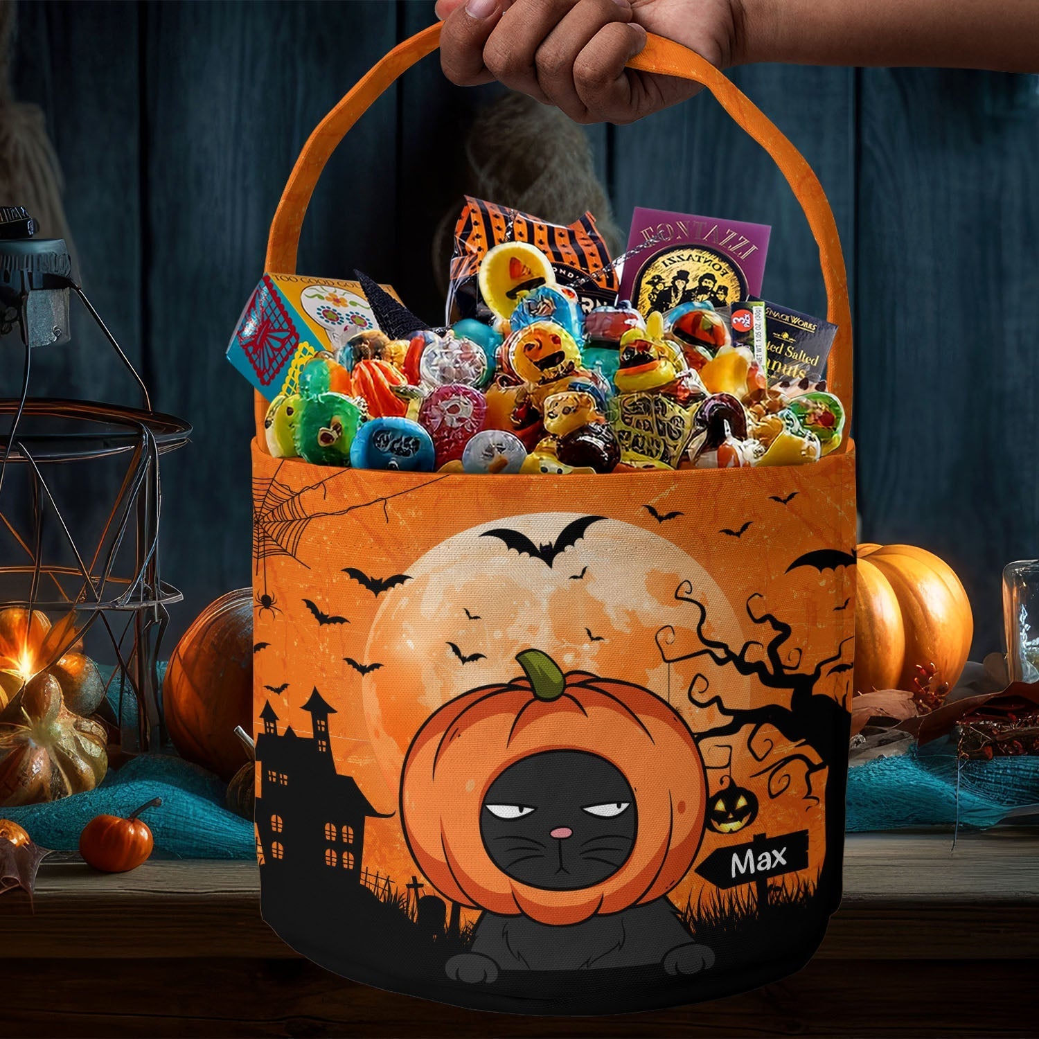 Cat Pumpkin Halloween Trick Or Treat Bag Personalized Halloween Spooky Basket6