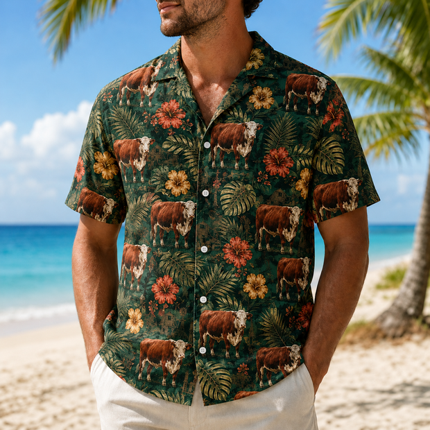 Hereford Cattle - Personalized Hawaiian Shirt - Gift For Farmer