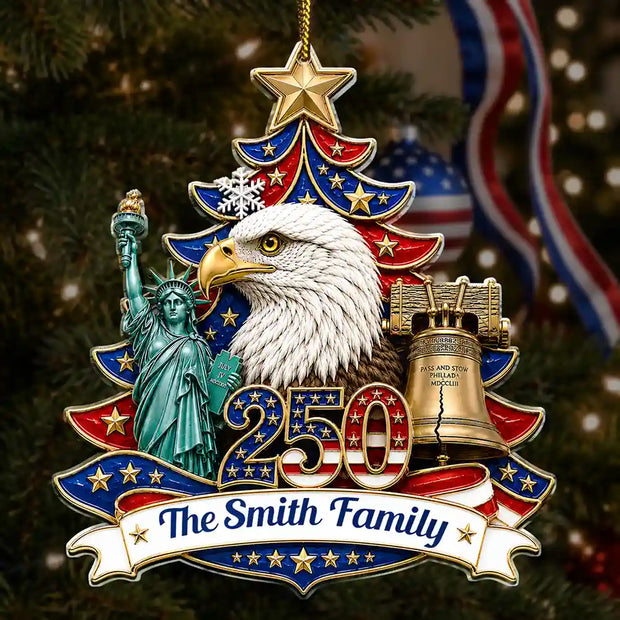 USA 250th Anniversary Eagle Liberty Bell Patriotic Gift For Family - Personalized Acrylic Ornament