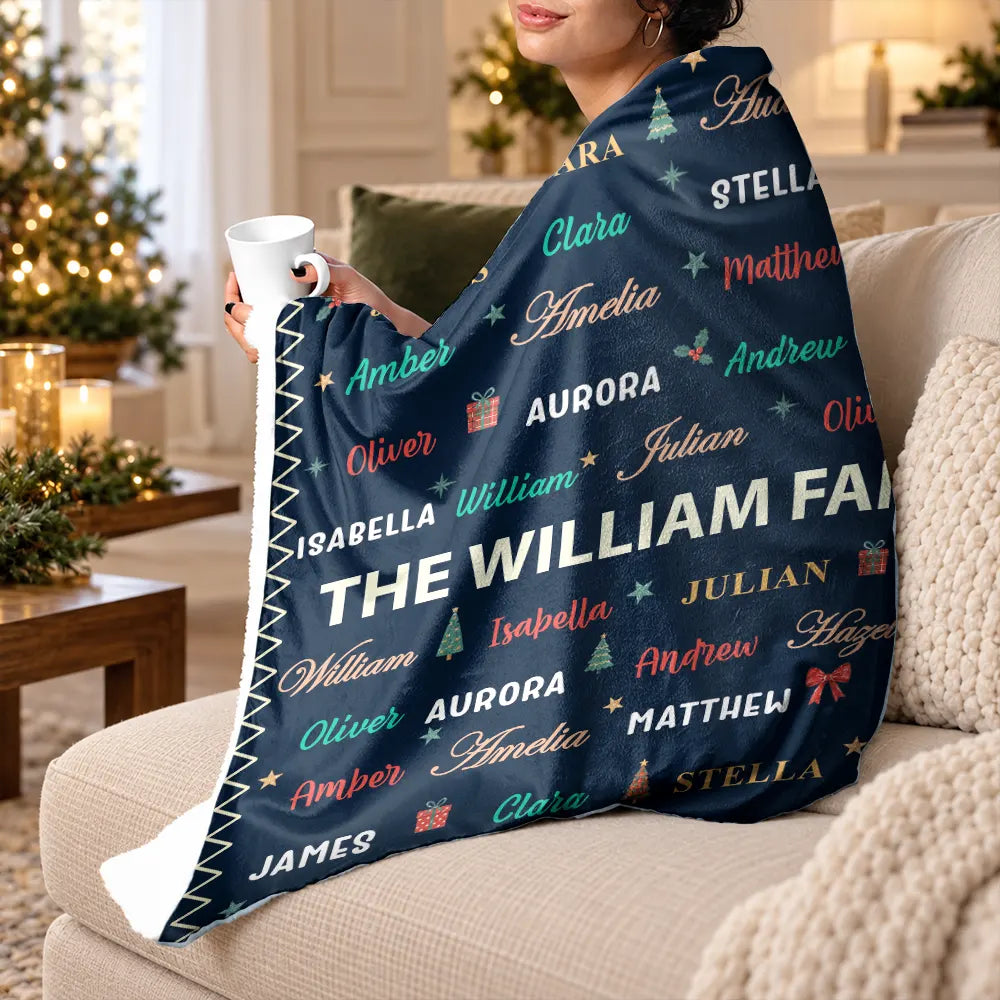 ChristmasGiftForGrandmaMom PersonalizedFamily_MemberNamesWordArtChristmasFleeceBlanket_SherpaBlanket AT2378 VKT_1