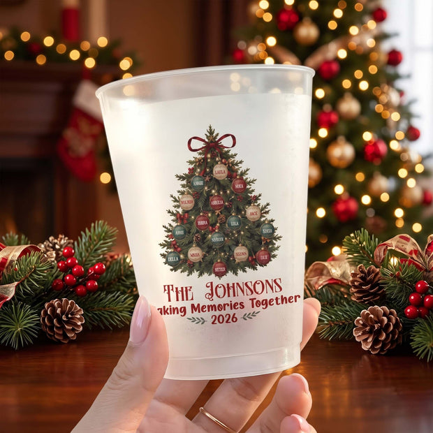 Christmas Party Gathering Family, Grandparents - Custom Family Names - Personalized Frosted Cups