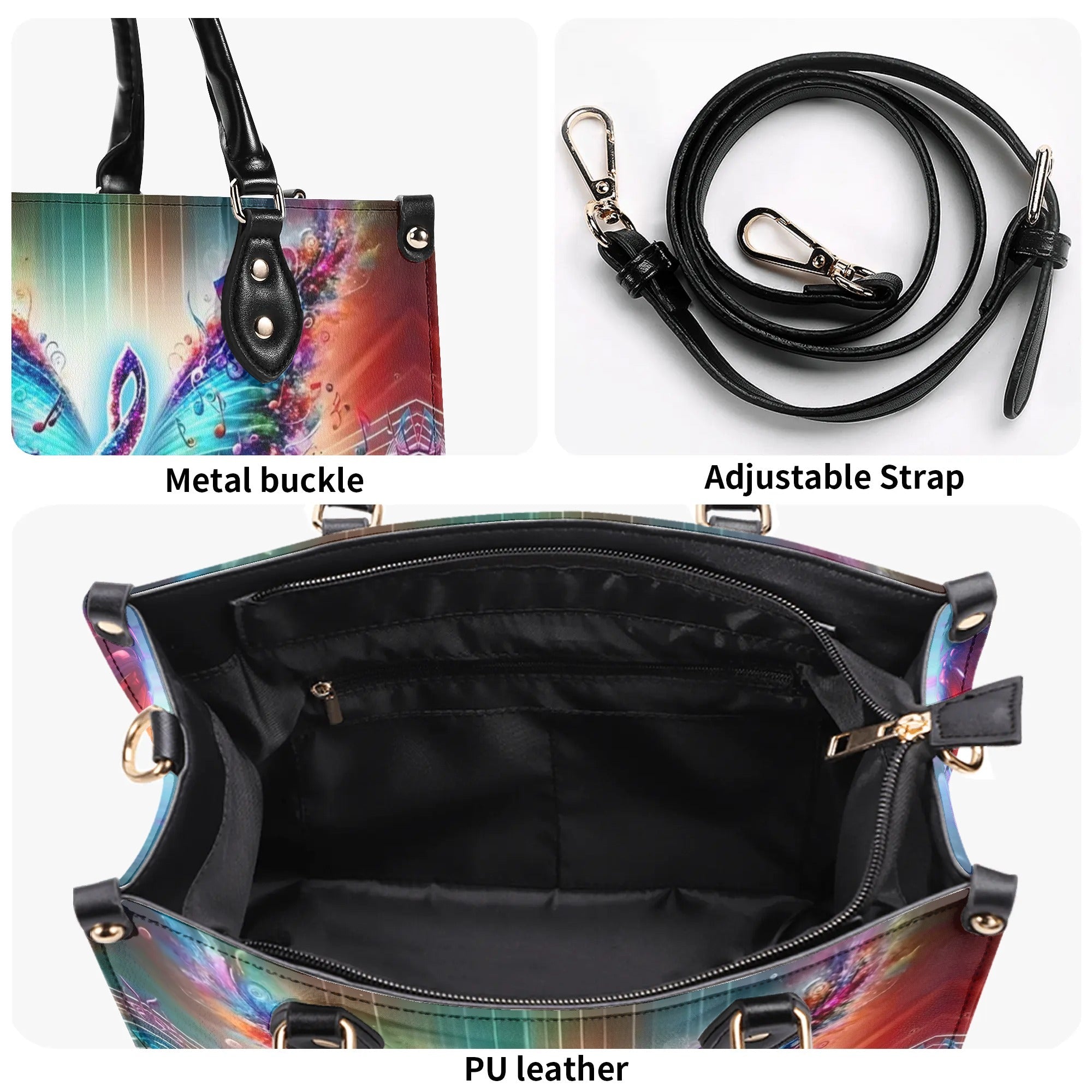 Colorful Music Note Butterfly Colorful Purse Hippie Leather Bag _12_ USSWW