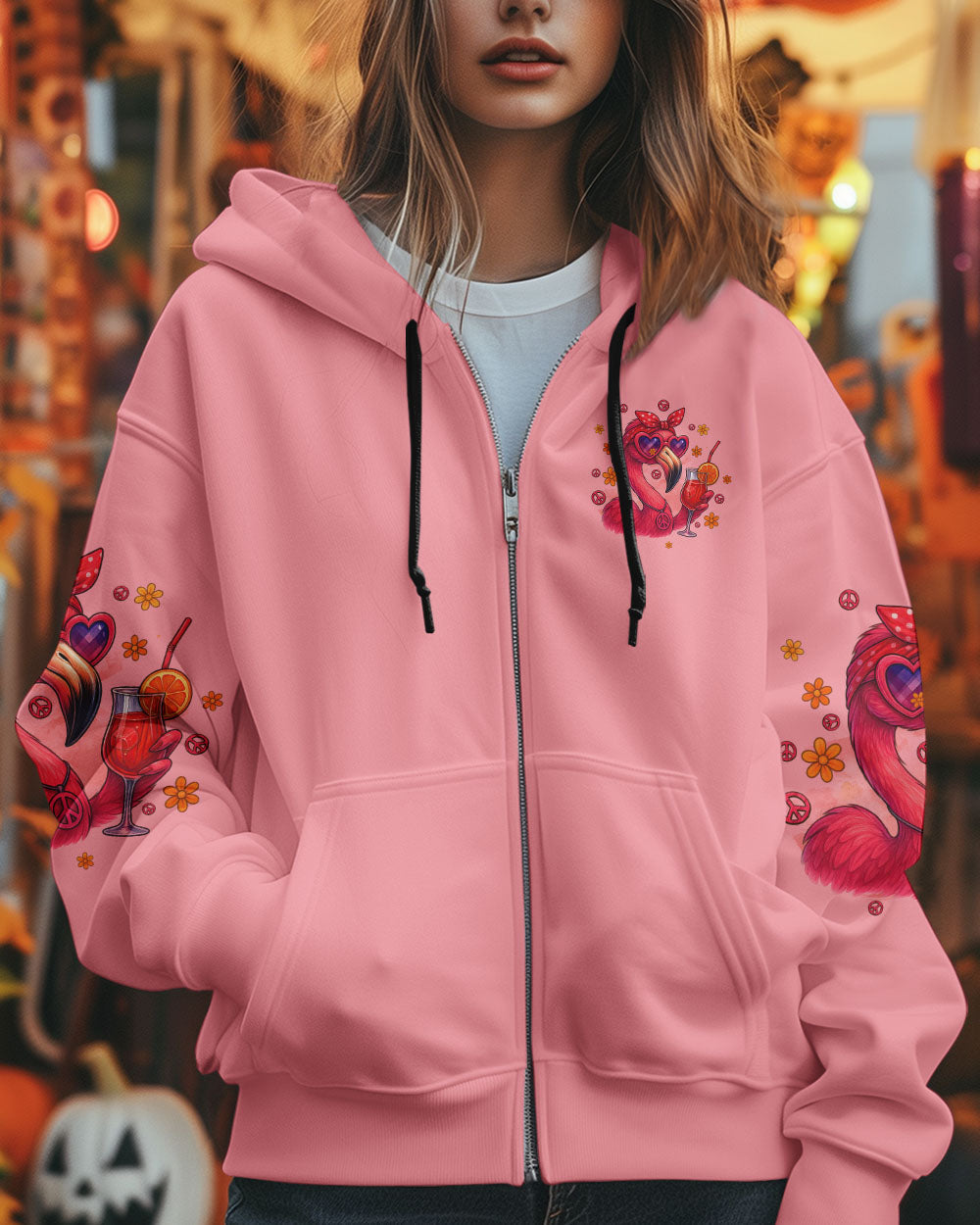 Crazy Flamingo Lady Fun Pink Peace Vibes Design for Women AOP Shirts _10_ ZUmHG