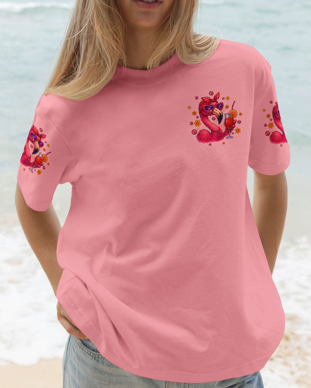 Crazy Flamingo Lady Fun Pink Peace Vibes Design for Women AOP Shirts _2_ fzKs6