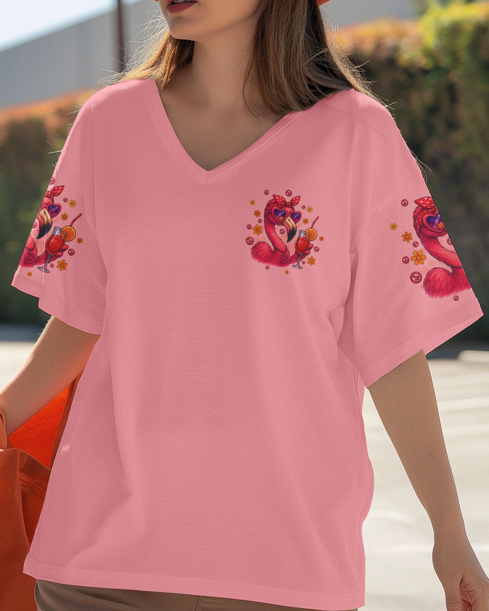 Crazy Flamingo Lady Fun Pink Peace Vibes Design for Women AOP Shirts _4_ plNsf