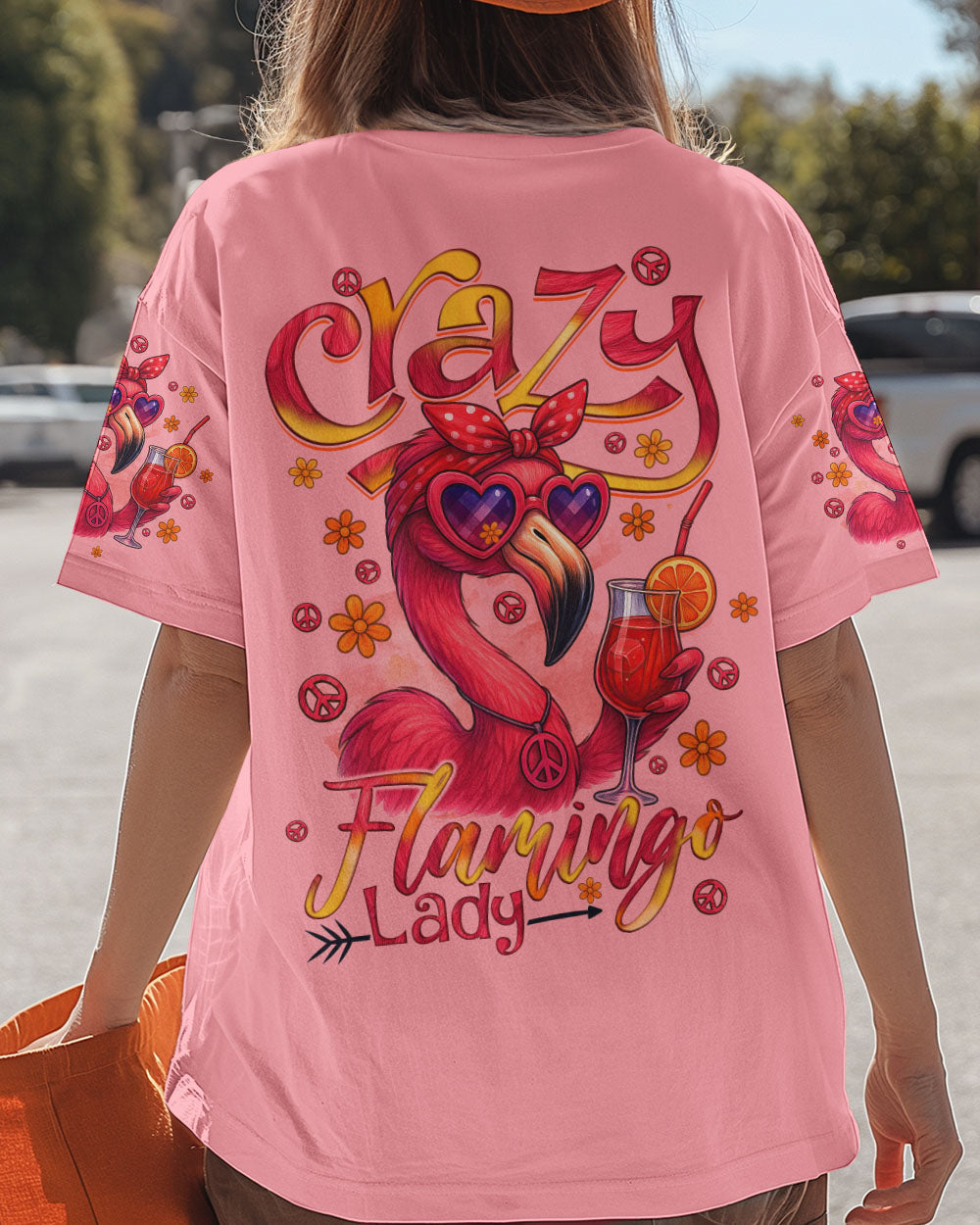 Crazy Flamingo Lady Fun Pink Peace Vibes Design for Women AOP Shirts _5_ fdPzJ