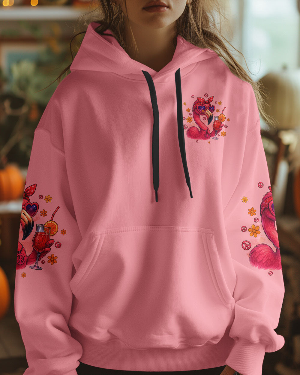 Crazy Flamingo Lady Fun Pink Peace Vibes Design for Women AOP Shirts _6_ w29k3