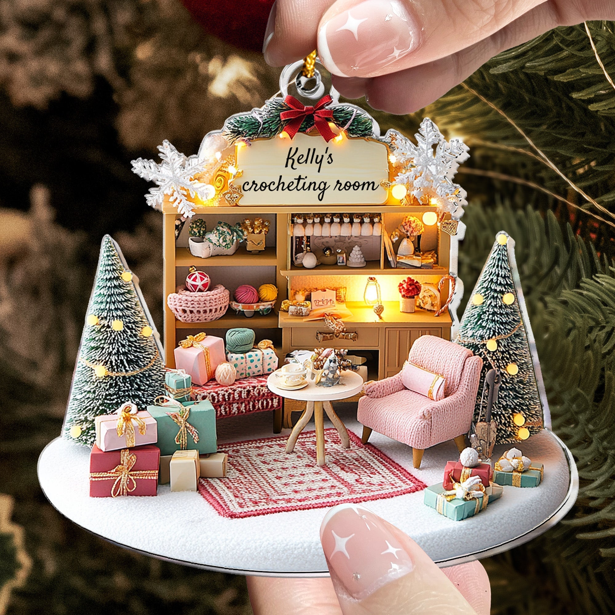 Crocheting Room Ornament Craft Room She Shed Christmas Ornament Personalized Acrylic Ornament_2