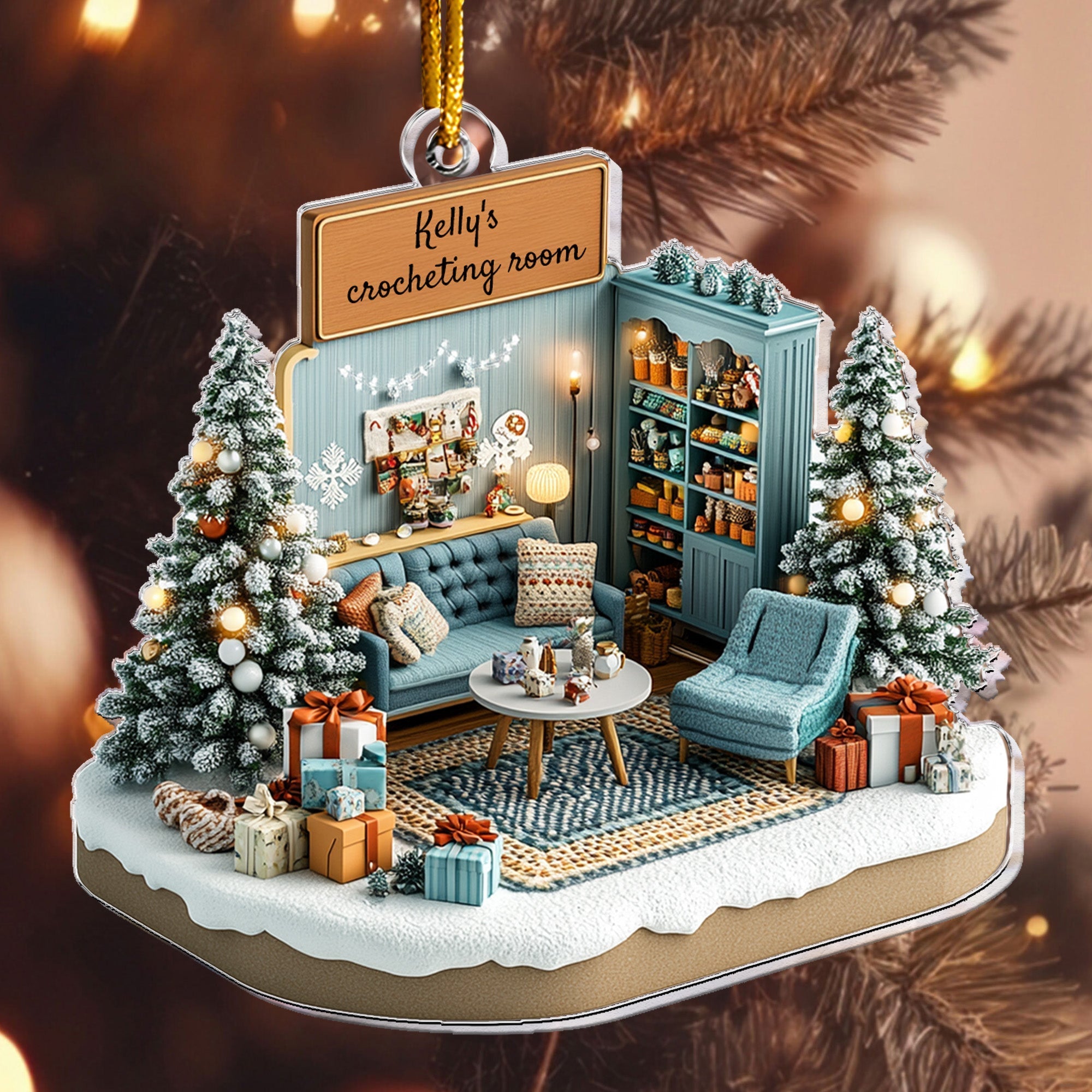 Crocheting Room Ornament Craft Room She Shed Christmas Ornament Personalized Acrylic Ornament_5