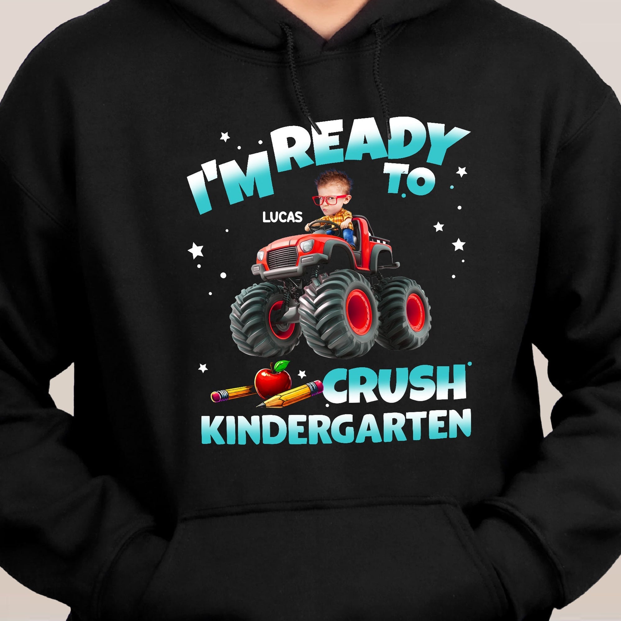 Custom Face Kid Riding Monster Truck Back To School Personalized Shirt 4