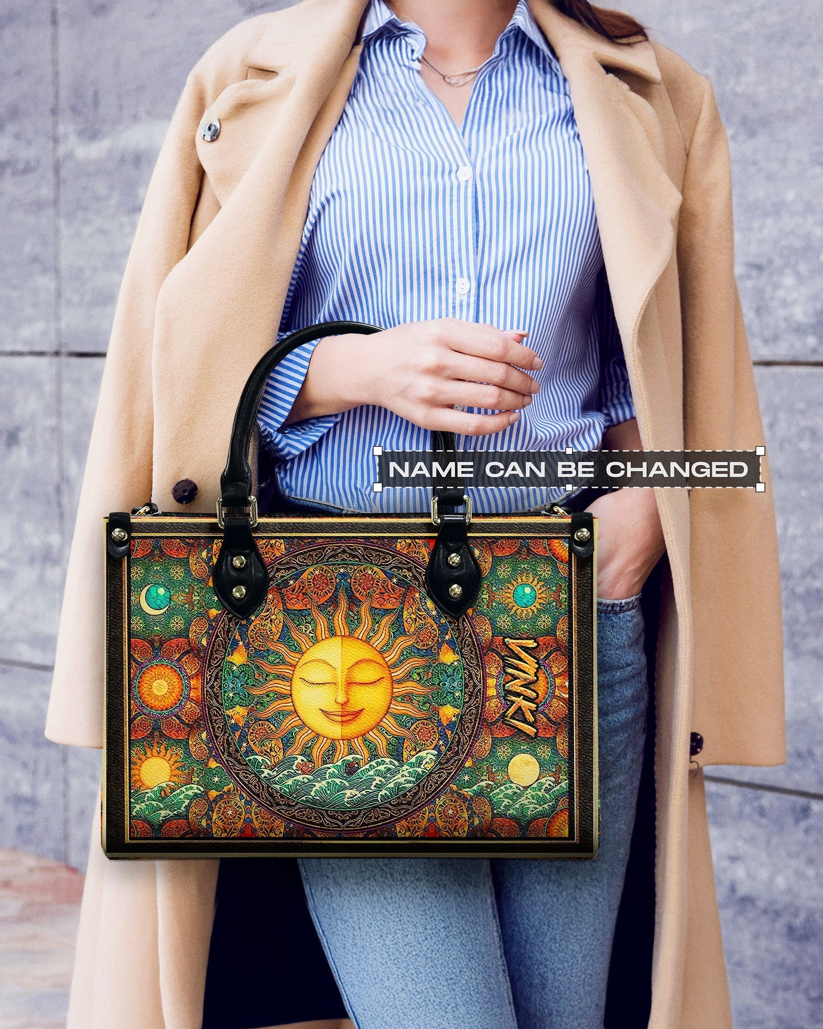 Custom Name Boho Celestial Sun and Moon Personalized Leather Bag Gift for Women _3_ neBVh