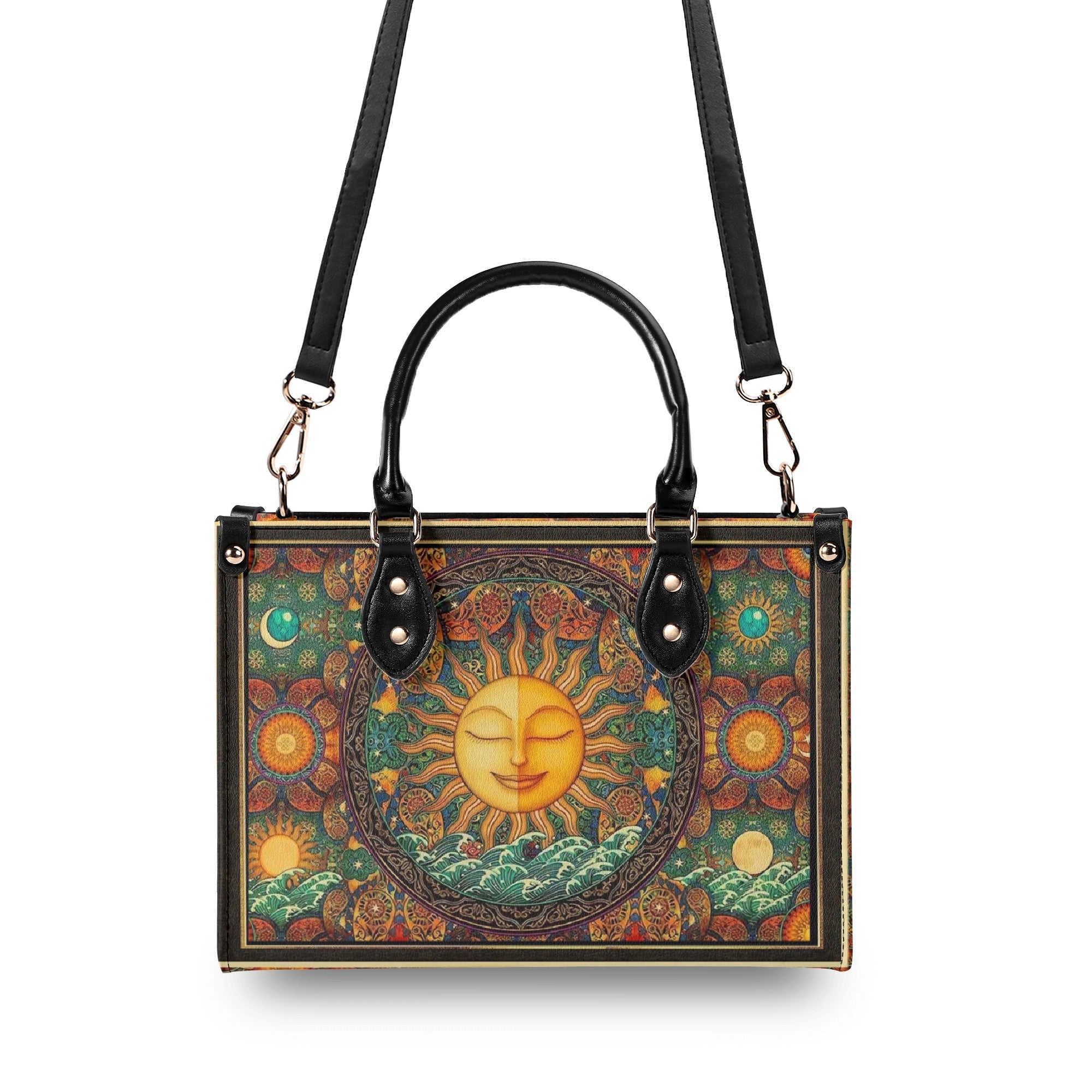 Custom Name Boho Celestial Sun and Moon Personalized Leather Bag Gift for Women _8_ 9WMX8