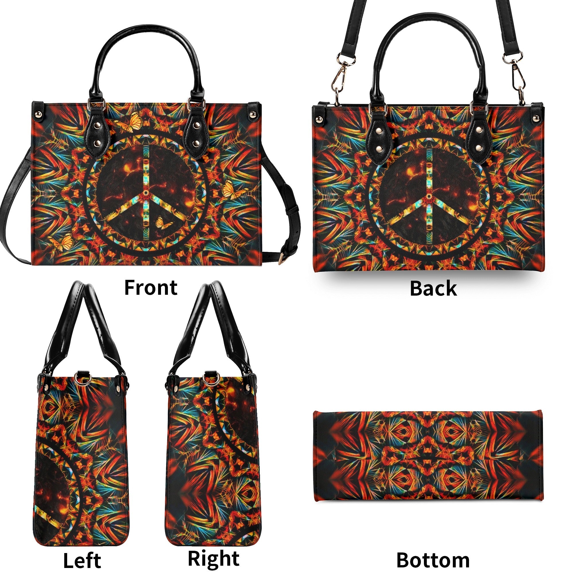 Custom Name Boho Peace Sign Personalized Leather Bag Gift for Women _7_ udHjB