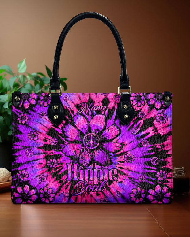 Custom Name Hippie Soul Purple Tie Dye - Personalized Leather Bag - Gift for Women