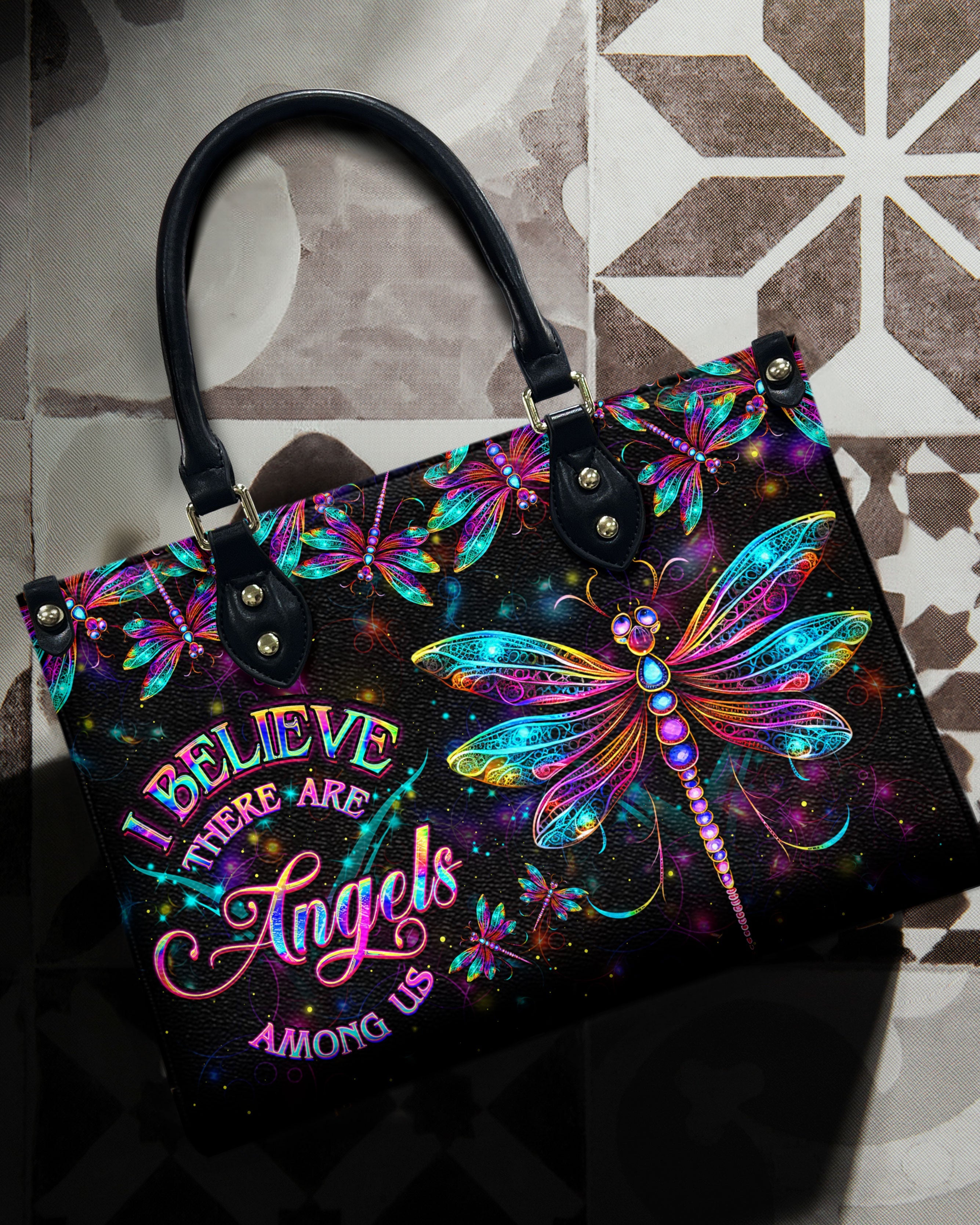 Custom Name I Believe There Are Angels Among Us Angel Dragonfly Personalized Leather Bag _7_ YnTA6