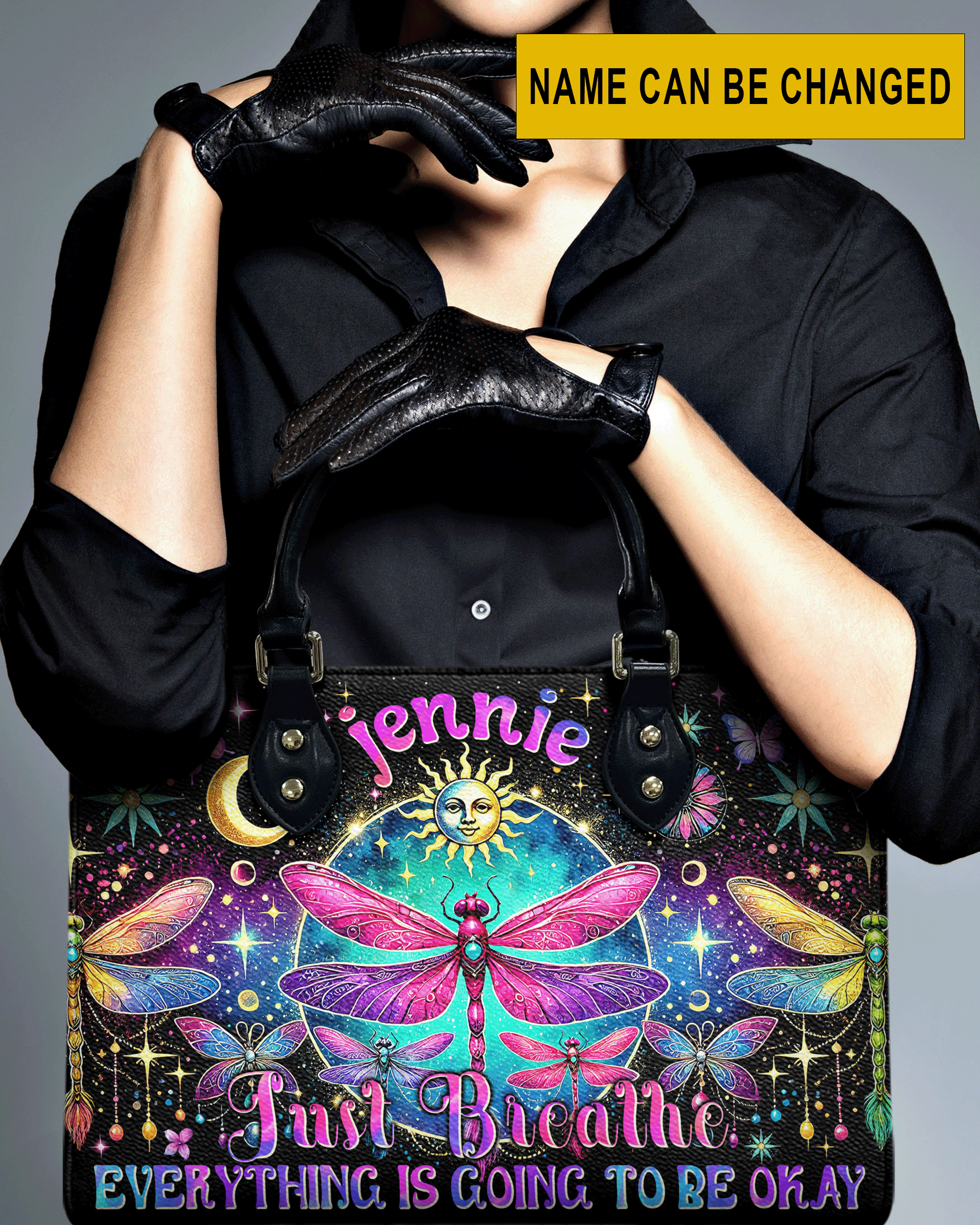 Custom Name Just Breathe Everything Is Going to Be Okay Personalized Leather Bag _1_ EC5s9