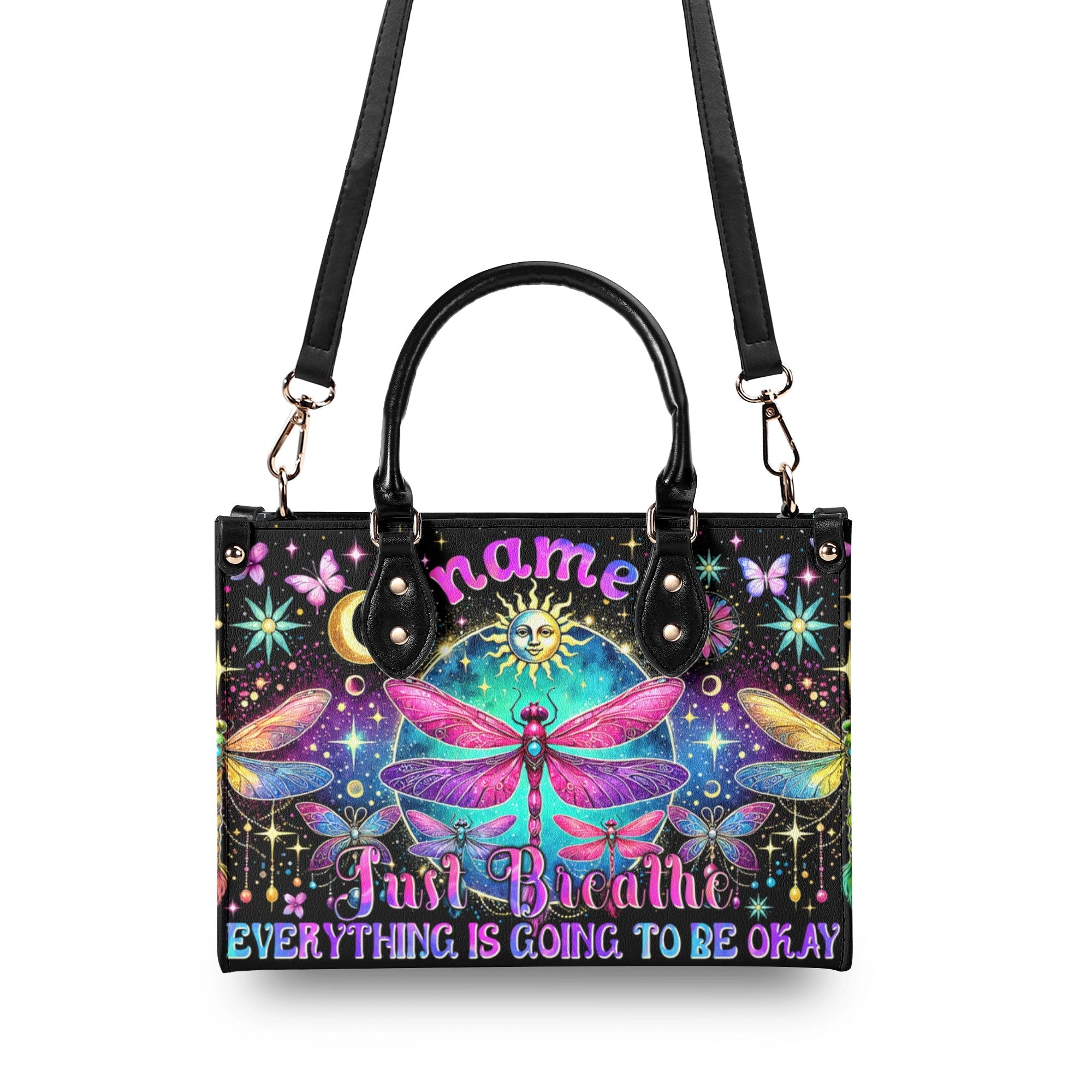 Custom Name Just Breathe Everything Is Going to Be Okay Personalized Leather Bag _7_ rC02J