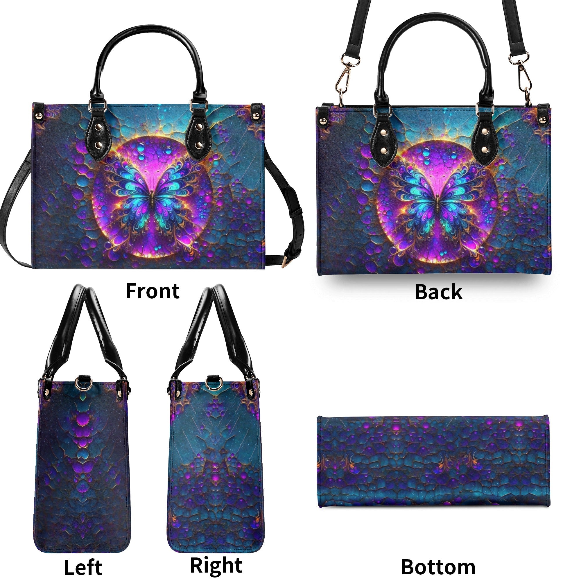 Custom Name Neon Psychedelic Butterfly Personalized Leather Bag Gift for Women _2_ gvFmu