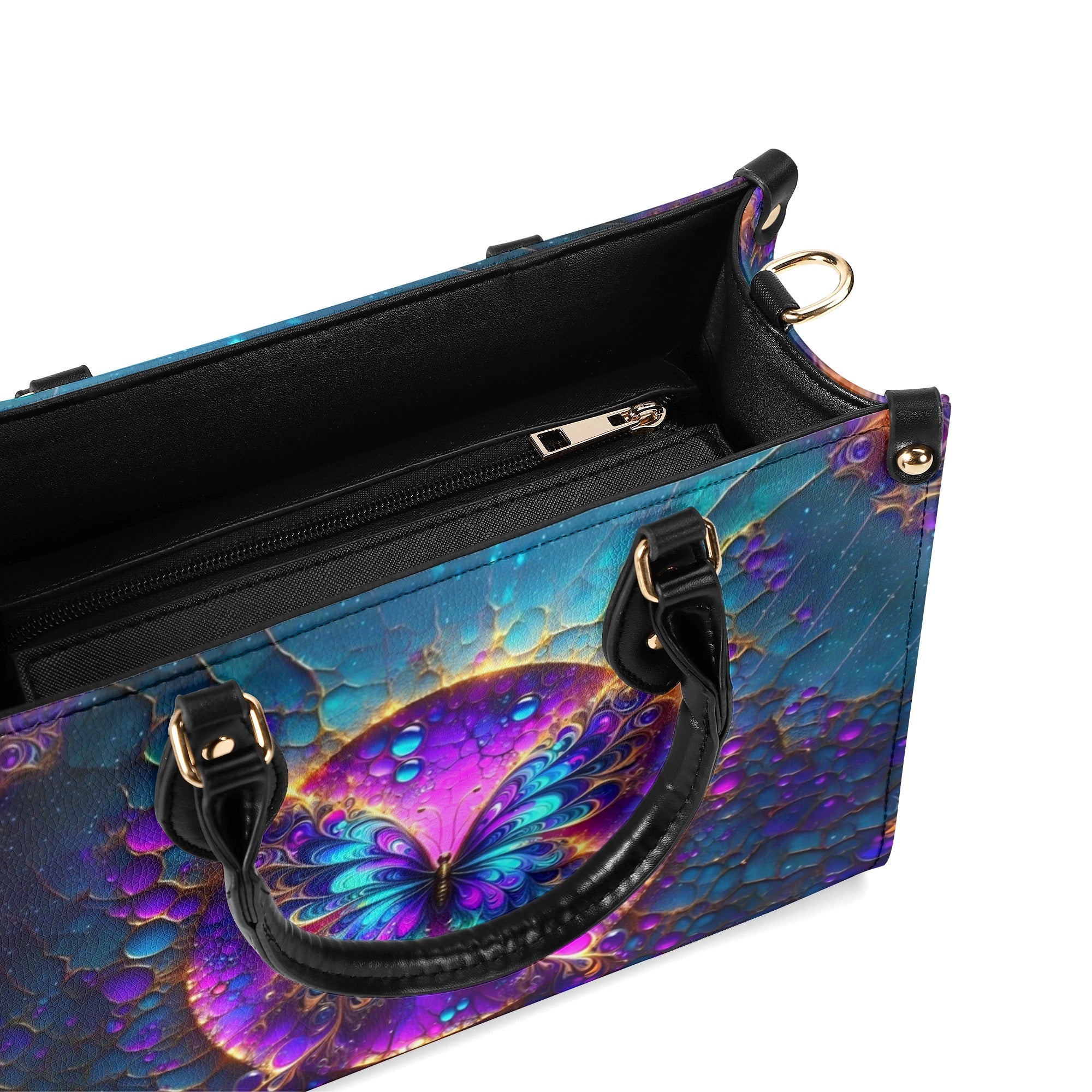 Custom Name Neon Psychedelic Butterfly Personalized Leather Bag Gift for Women _3_ hW0KP