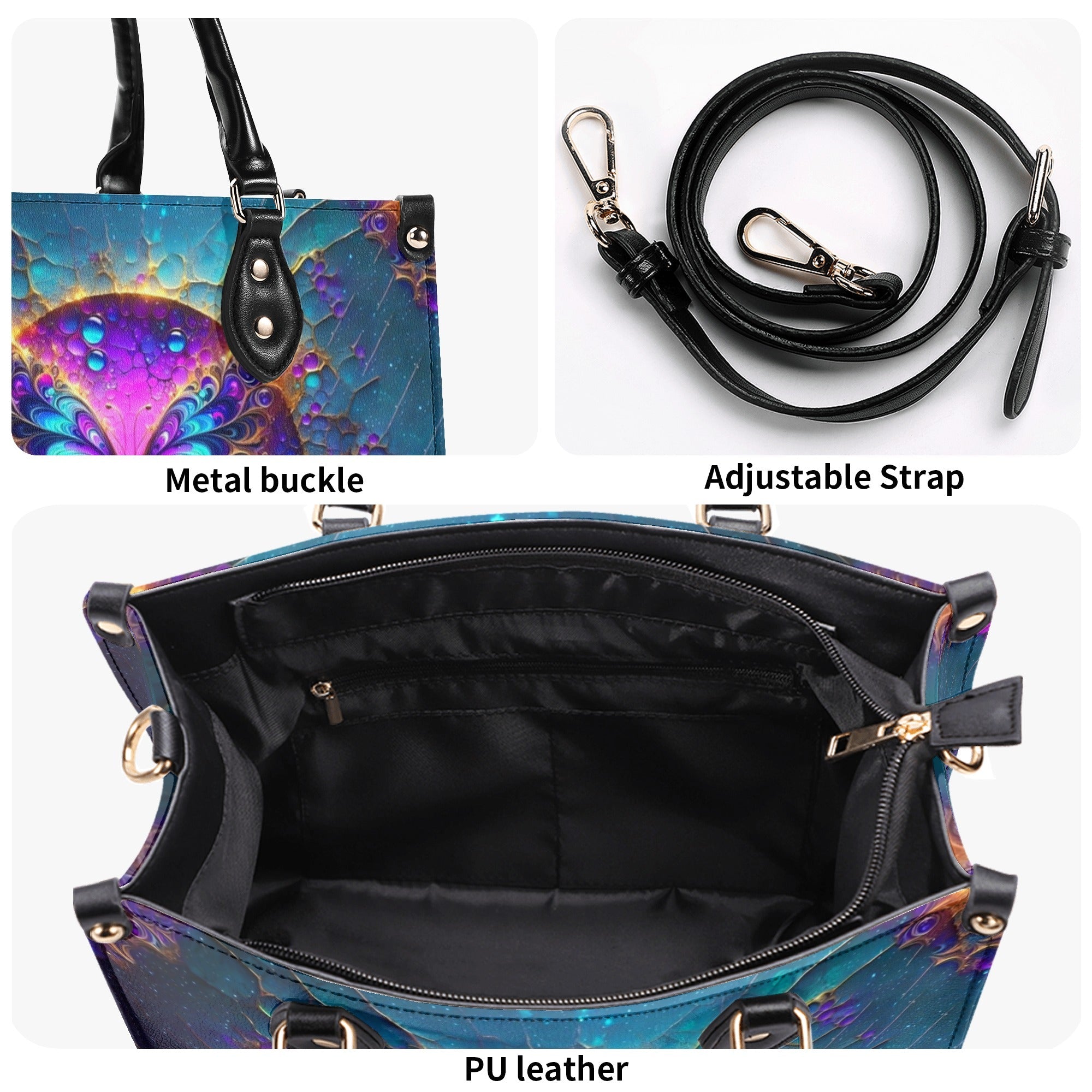 Custom Name Neon Psychedelic Butterfly Personalized Leather Bag Gift for Women _4_ 5O8VN