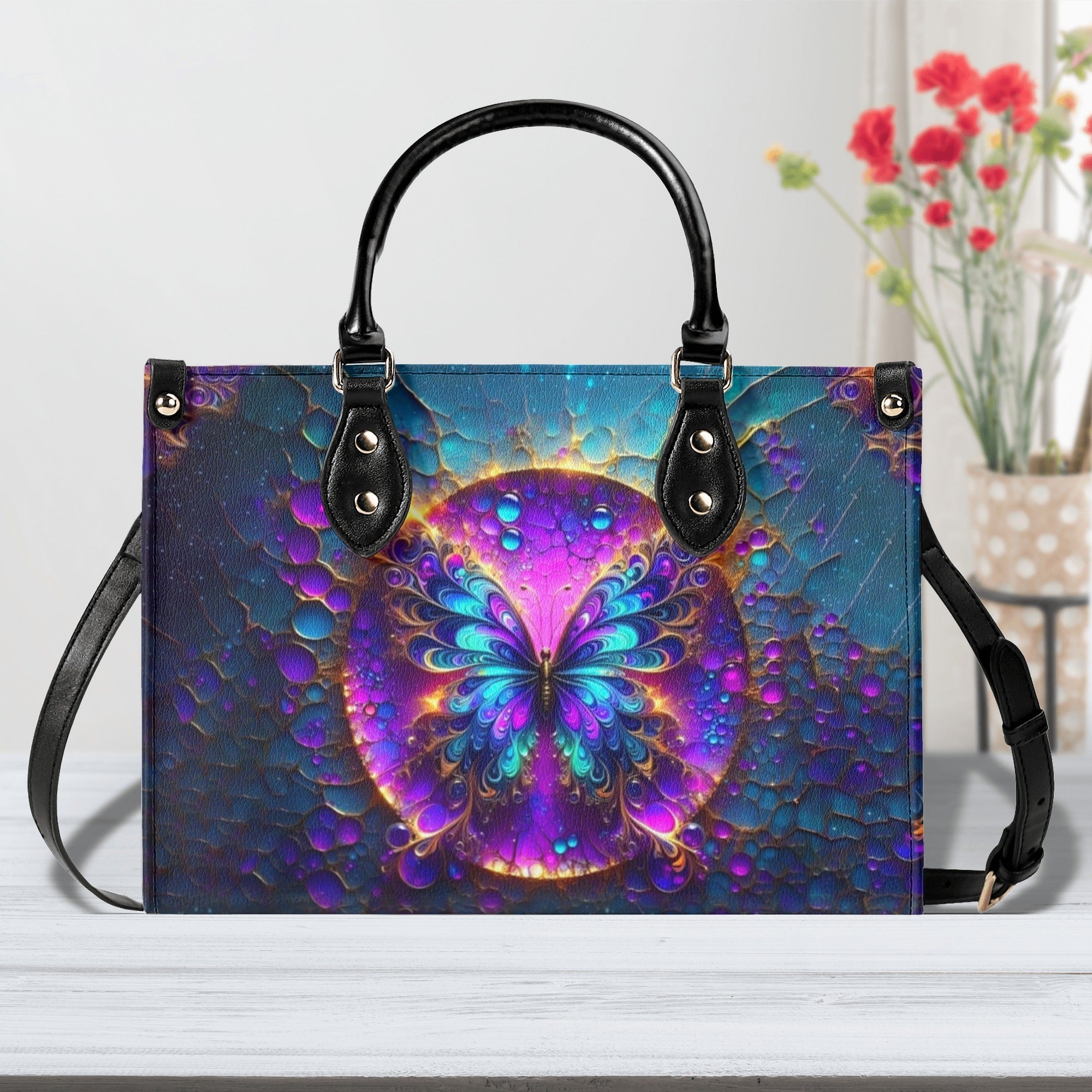 Custom Name Neon Psychedelic Butterfly Personalized Leather Bag Gift for Women _5_ blWXP