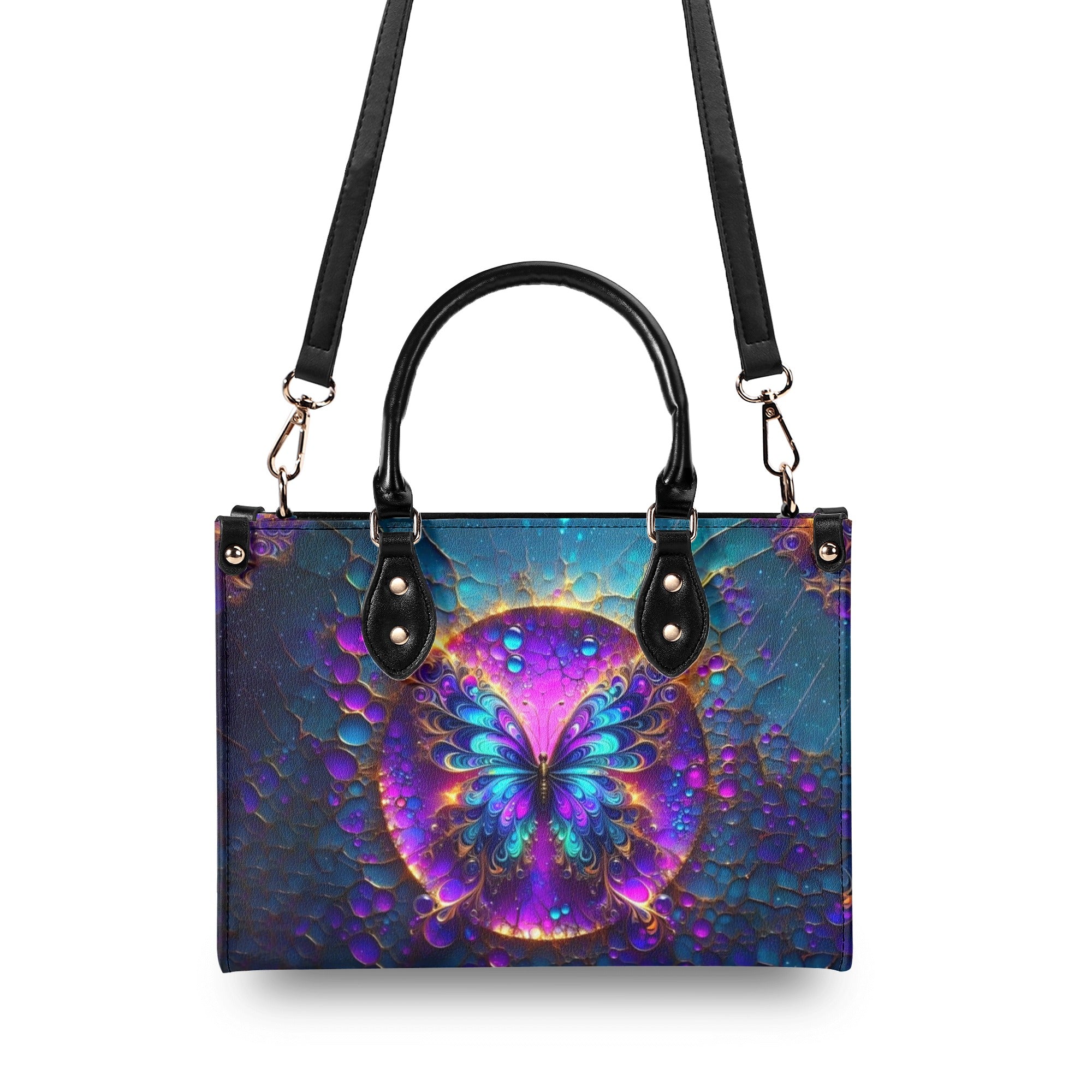 Custom Name Neon Psychedelic Butterfly Personalized Leather Bag Gift for Women _6_ n9Yna