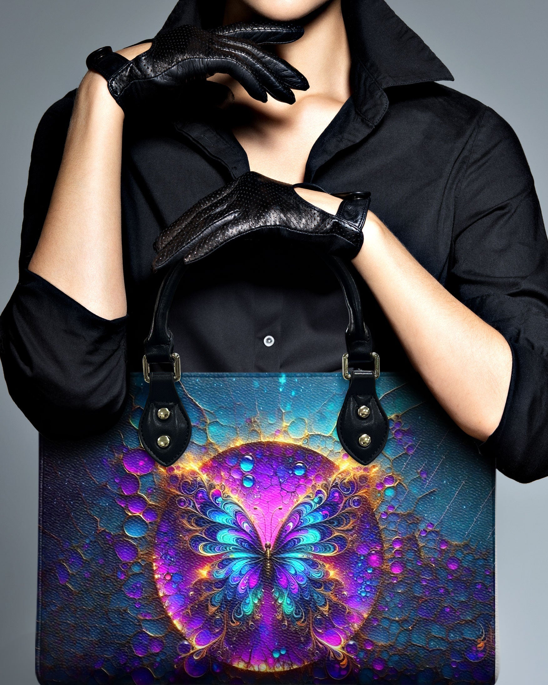 Custom Name Neon Psychedelic Butterfly Personalized Leather Bag Gift for Women _8_ TAIlF