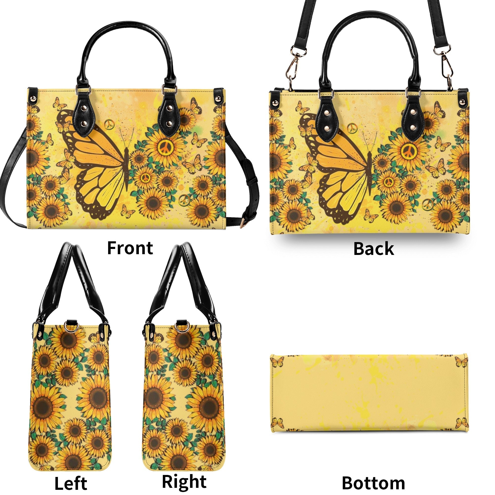 Custom Name Sunflower Butterfly Personalized Leather Bag Gift for Women _10_ 5ThVn