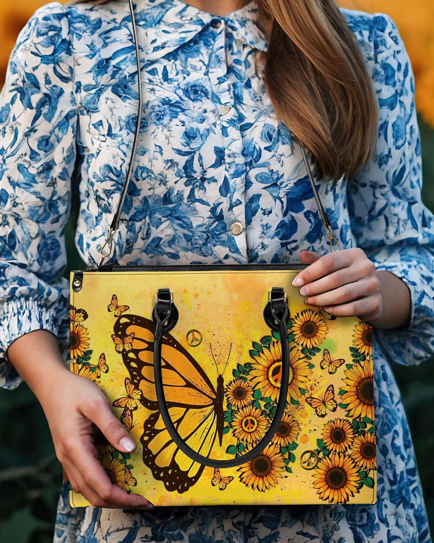 Custom Name Sunflower Butterfly Personalized Leather Bag Gift for Women _5_ jUCR3