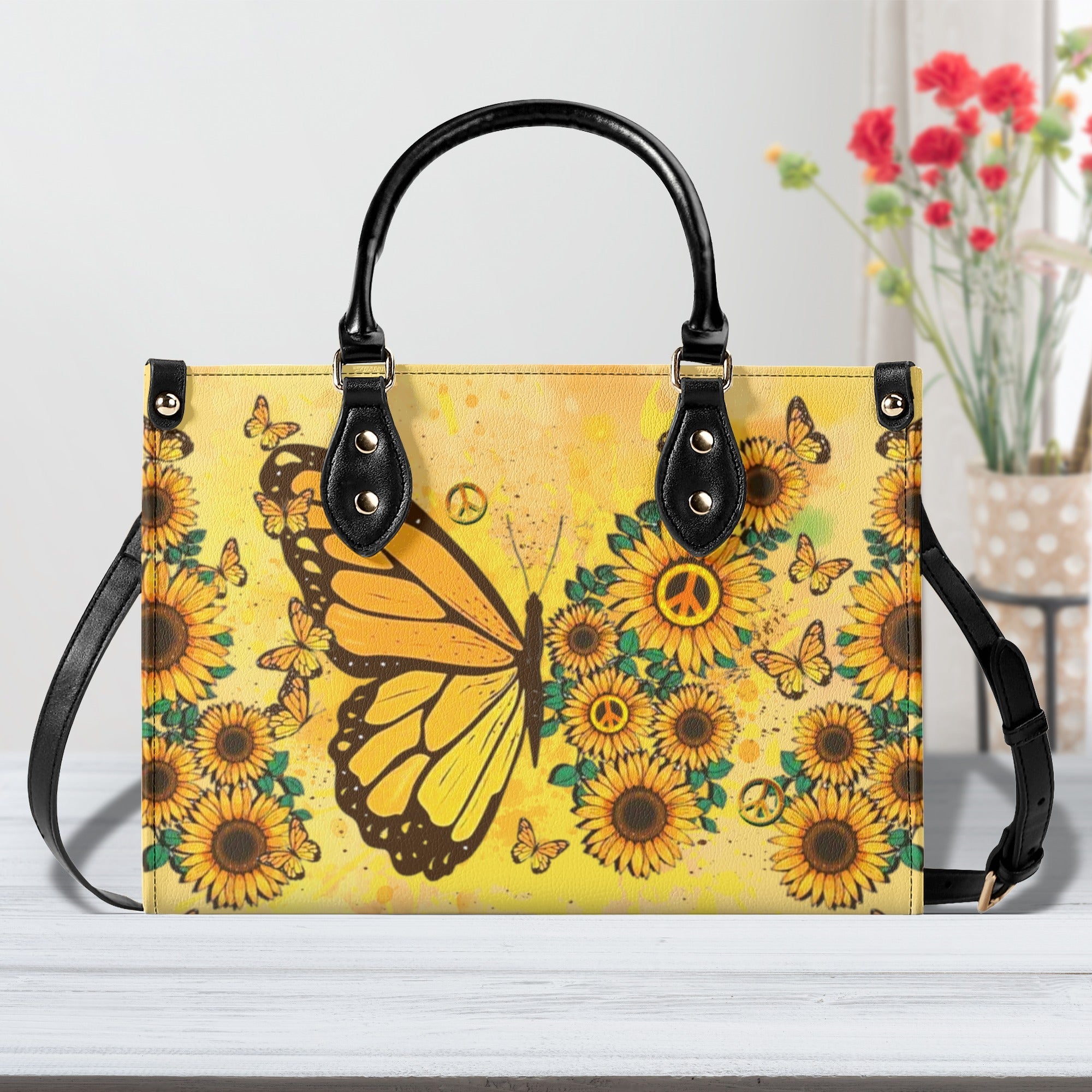 Custom Name Sunflower Butterfly Personalized Leather Bag Gift for Women _6_ TnSH0