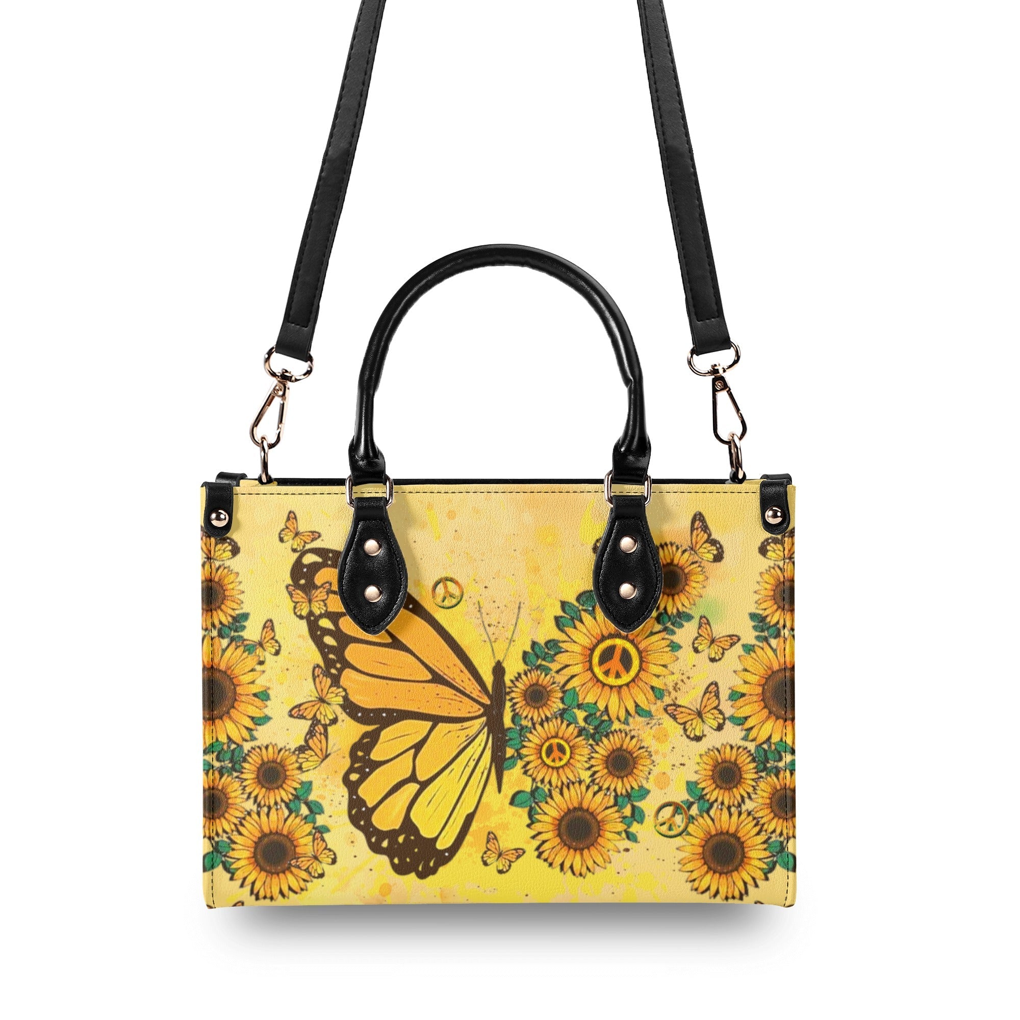 Custom Name Sunflower Butterfly Personalized Leather Bag Gift for Women _7_ vGYBN