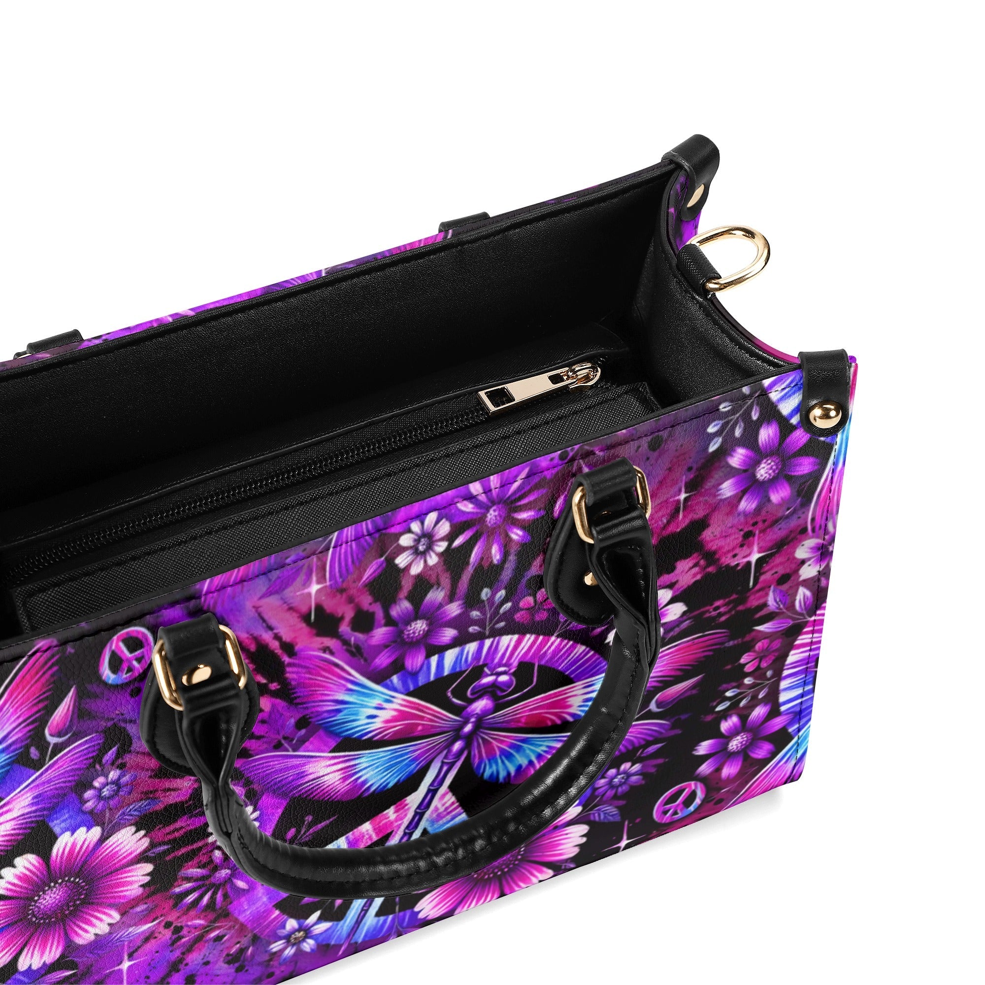 Custom Name Tie Dye Dragonfly and Peace Sign Personalized Hippie Leather Bag Gift for Women _10_ sYopS