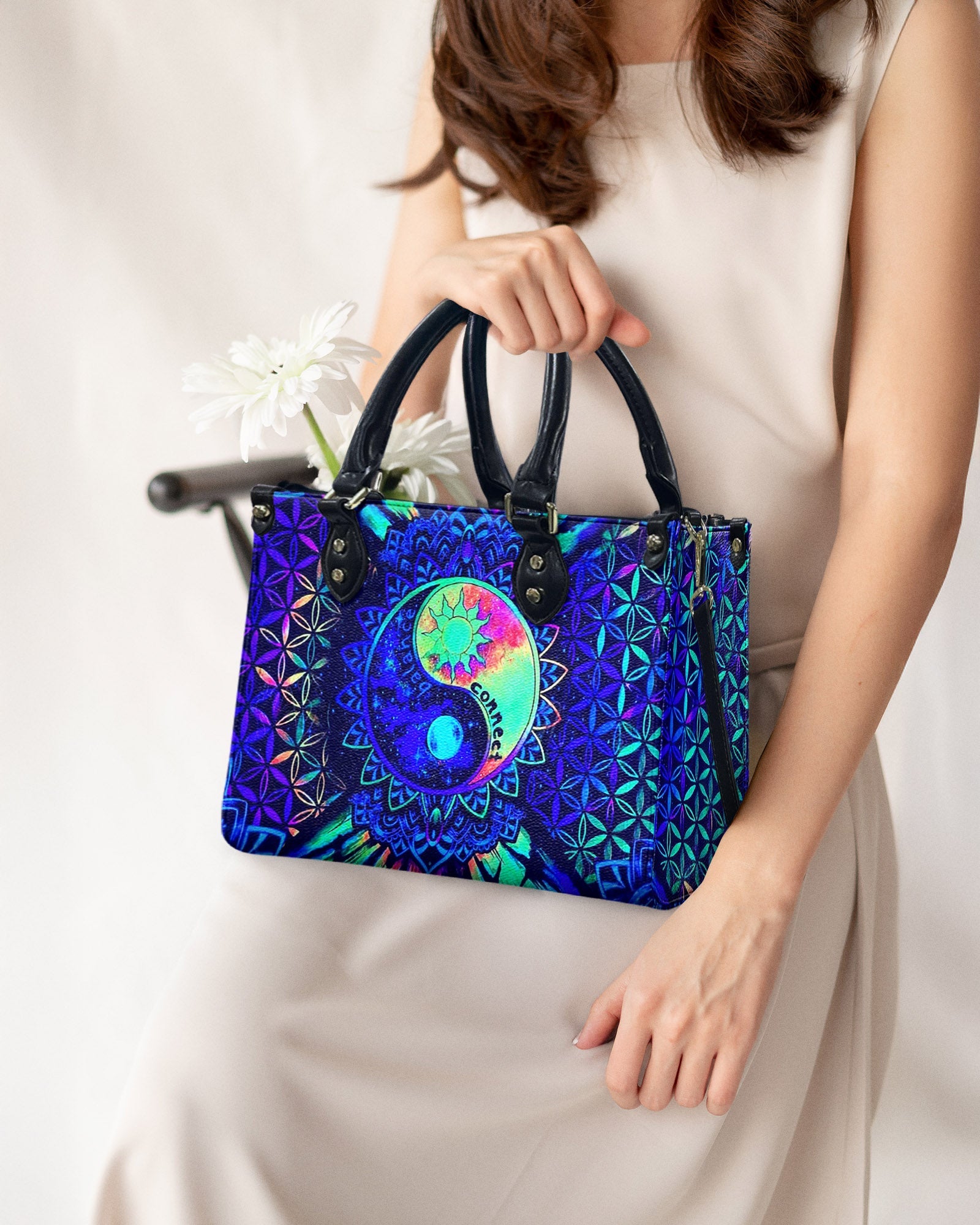 Custom Name Yin Yang Mandala Personalized Hippie Leather Bag Gift for Women _11_ 3ds4f