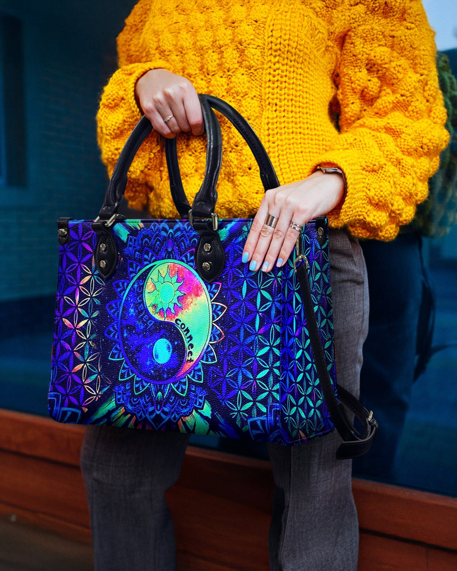 Custom Name Yin Yang Mandala Personalized Hippie Leather Bag Gift for Women _2_ ls8tP