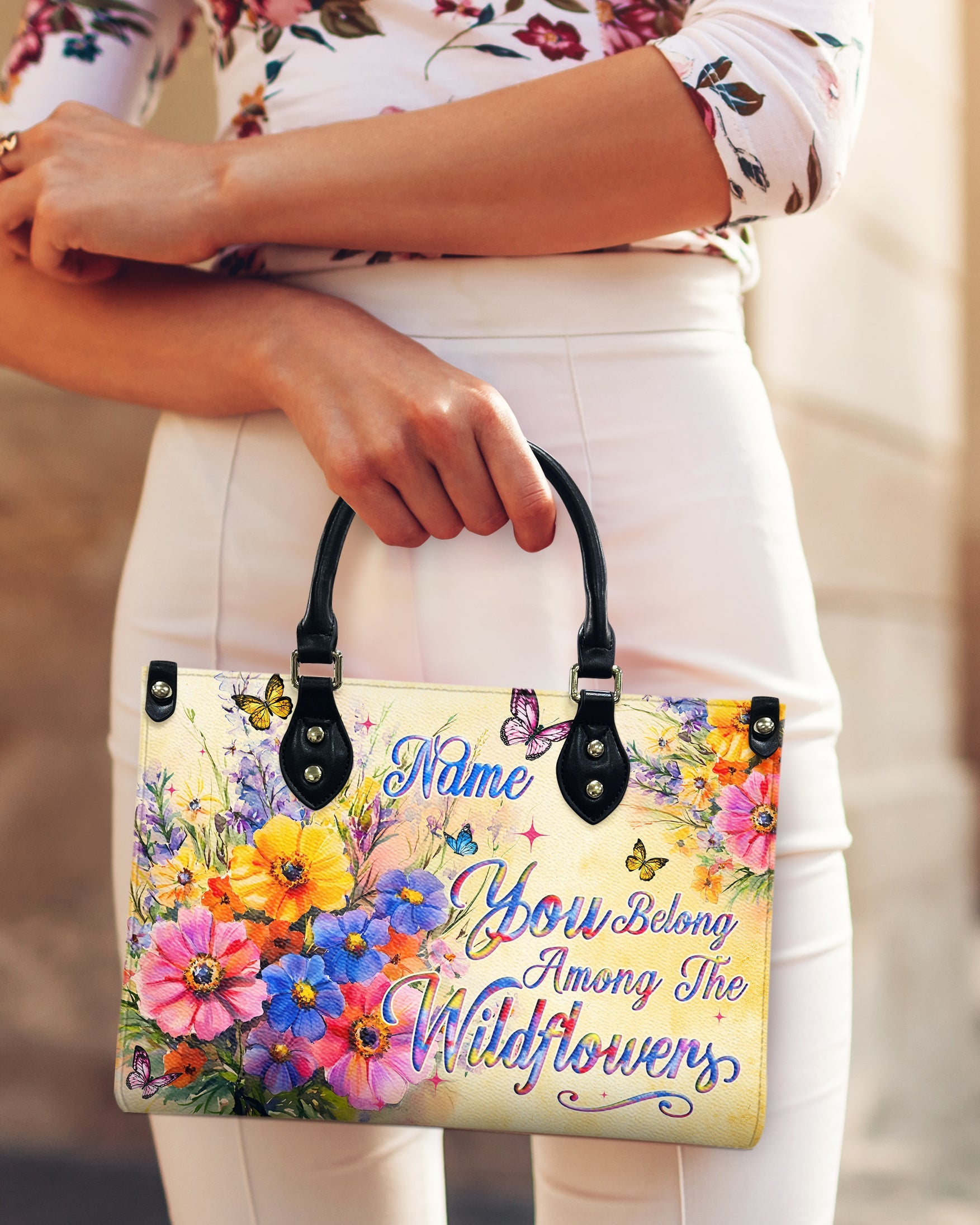 Custom Name You Belong Among the Wildflowers Personalized Leather Bag Gift for Women _10_ Bdw7R