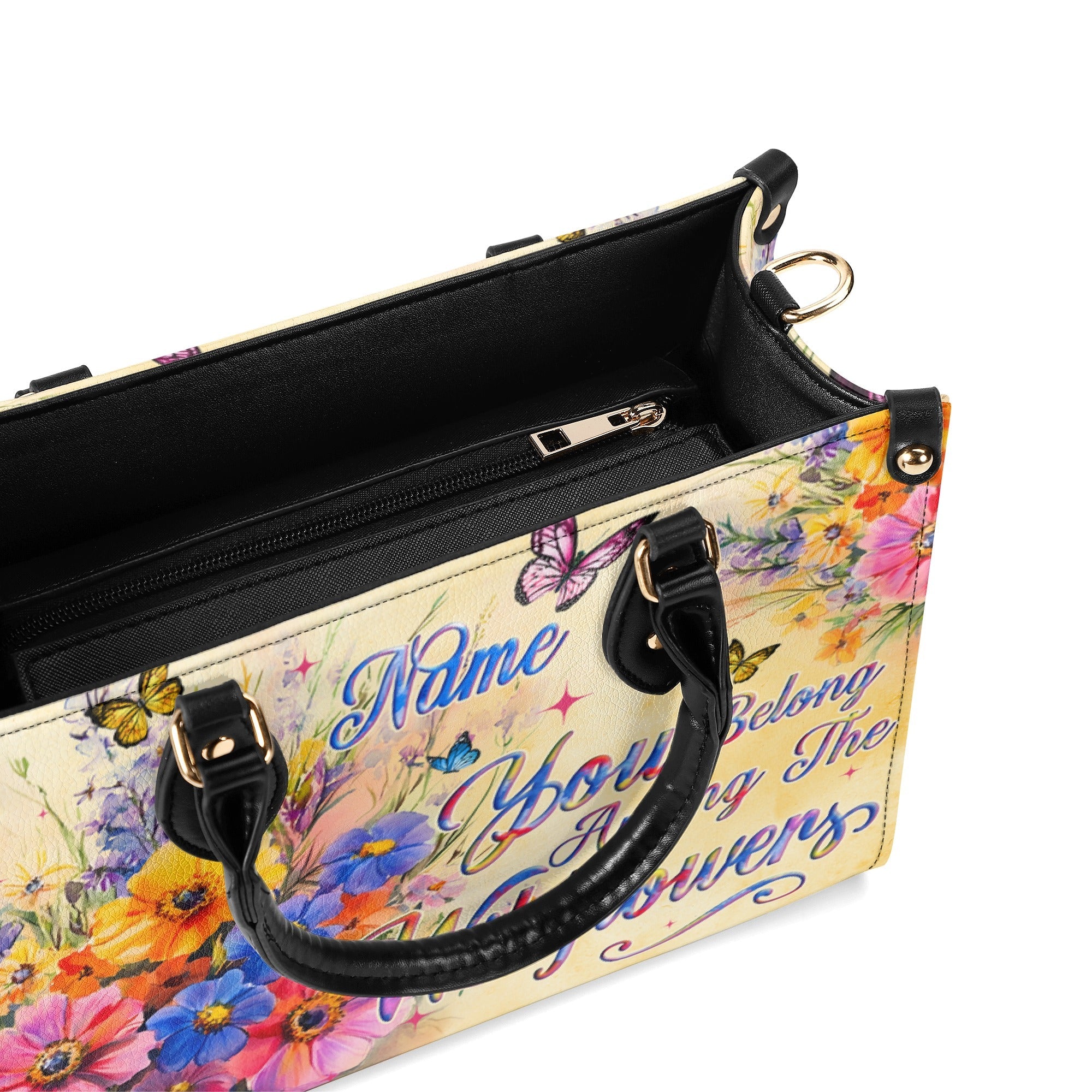 Custom Name You Belong Among the Wildflowers Personalized Leather Bag Gift for Women _2_ CZKWE