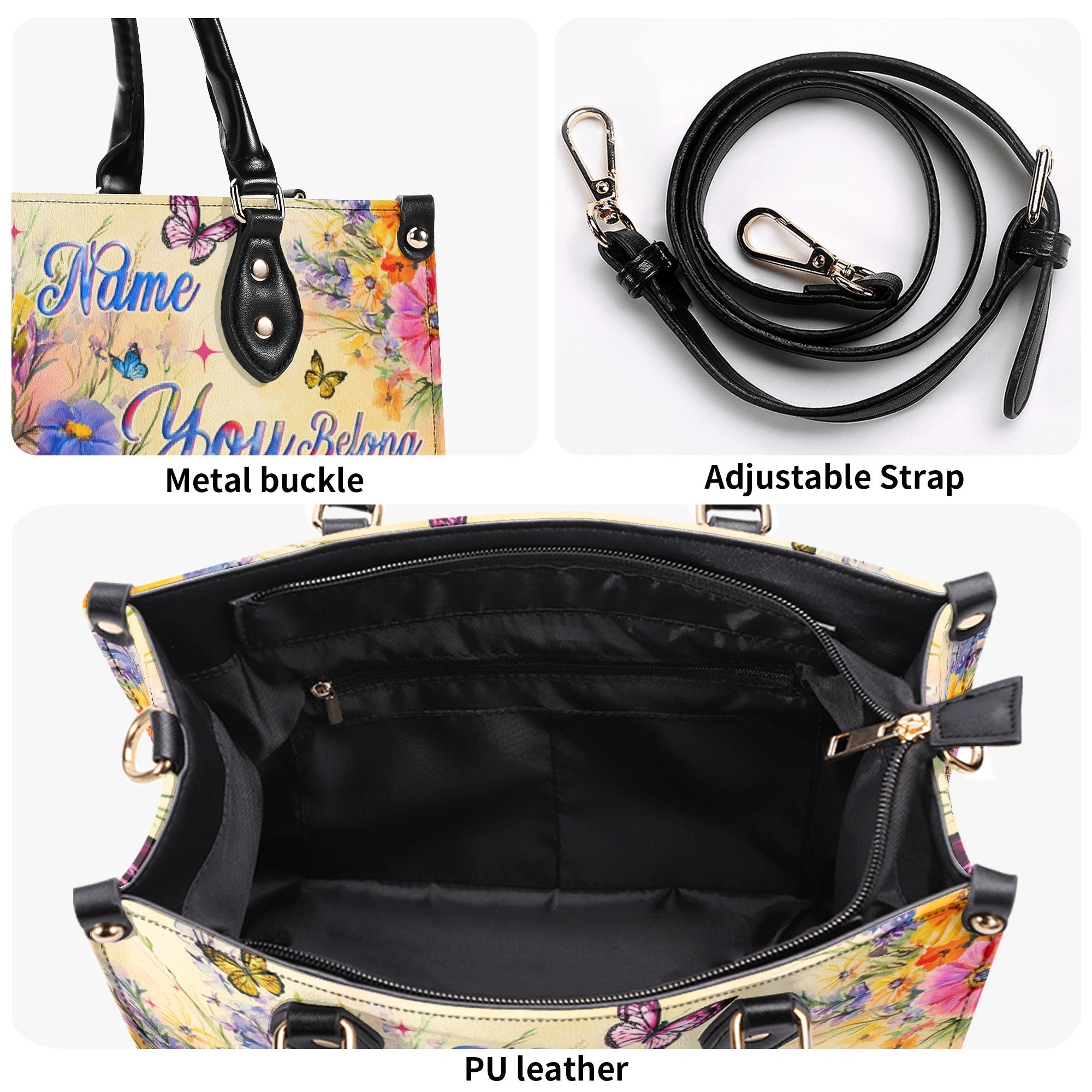 Custom Name You Belong Among the Wildflowers Personalized Leather Bag Gift for Women _3_ uEN5K