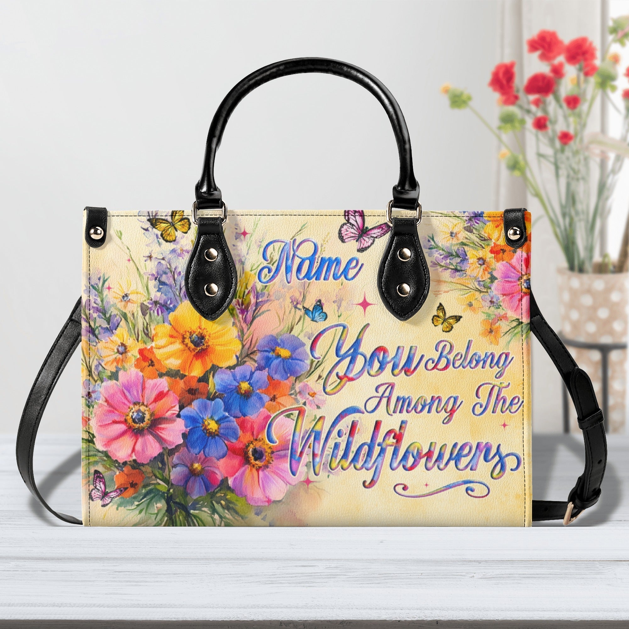 Custom Name You Belong Among the Wildflowers Personalized Leather Bag Gift for Women _4_ GiSqz