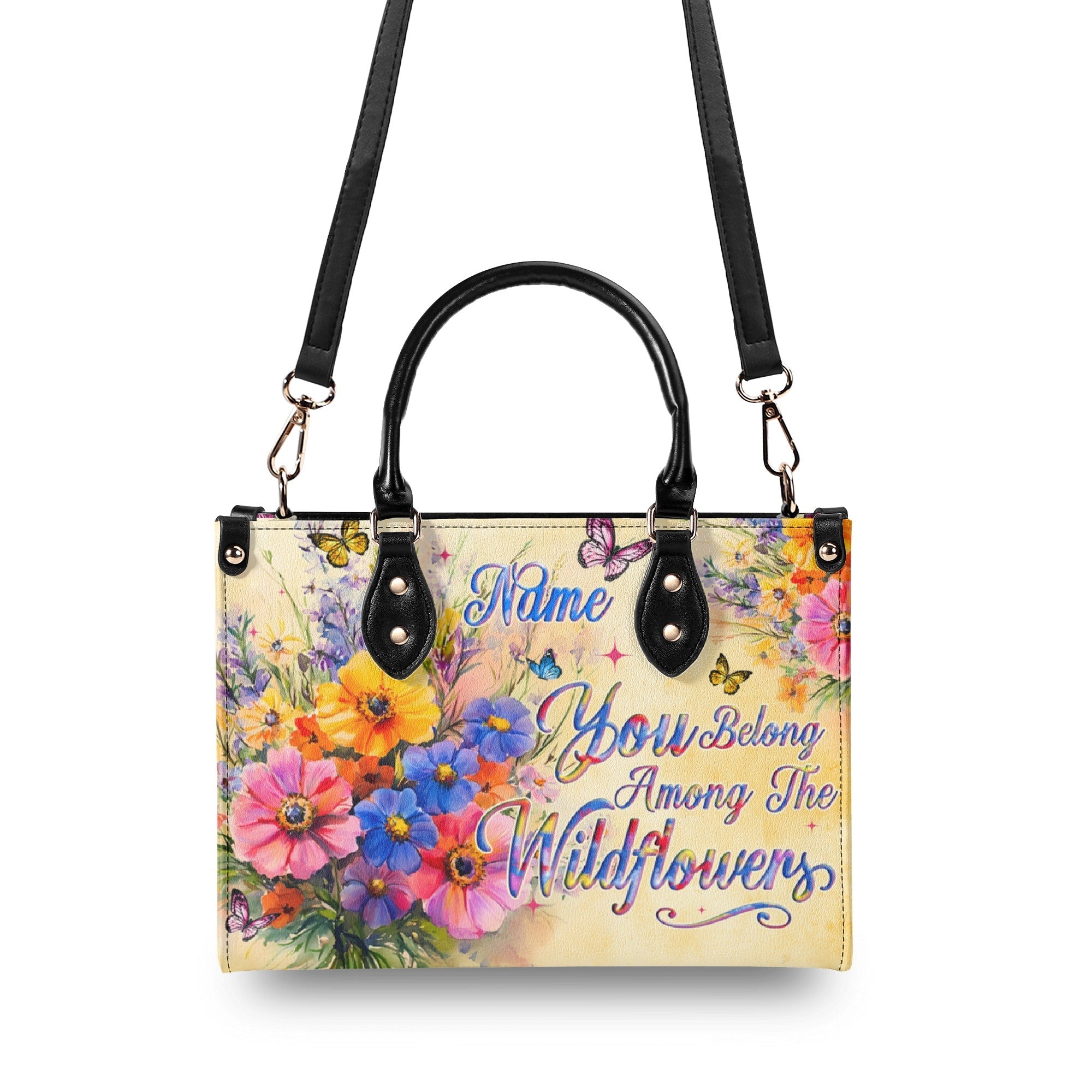 Custom Name You Belong Among the Wildflowers Personalized Leather Bag Gift for Women _5_ 4cOGk