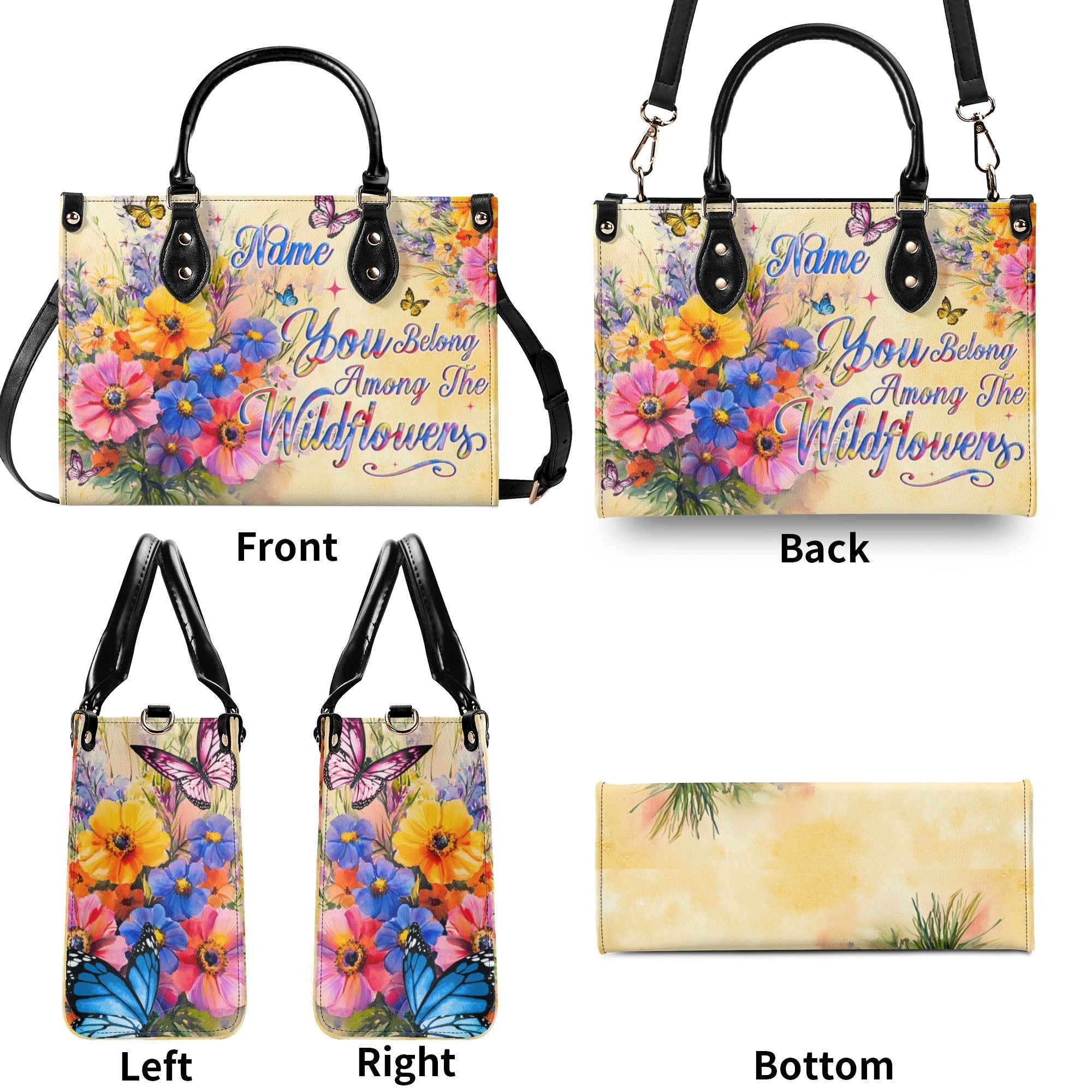 Custom Name You Belong Among the Wildflowers Personalized Leather Bag Gift for Women _7_ Mxeqa
