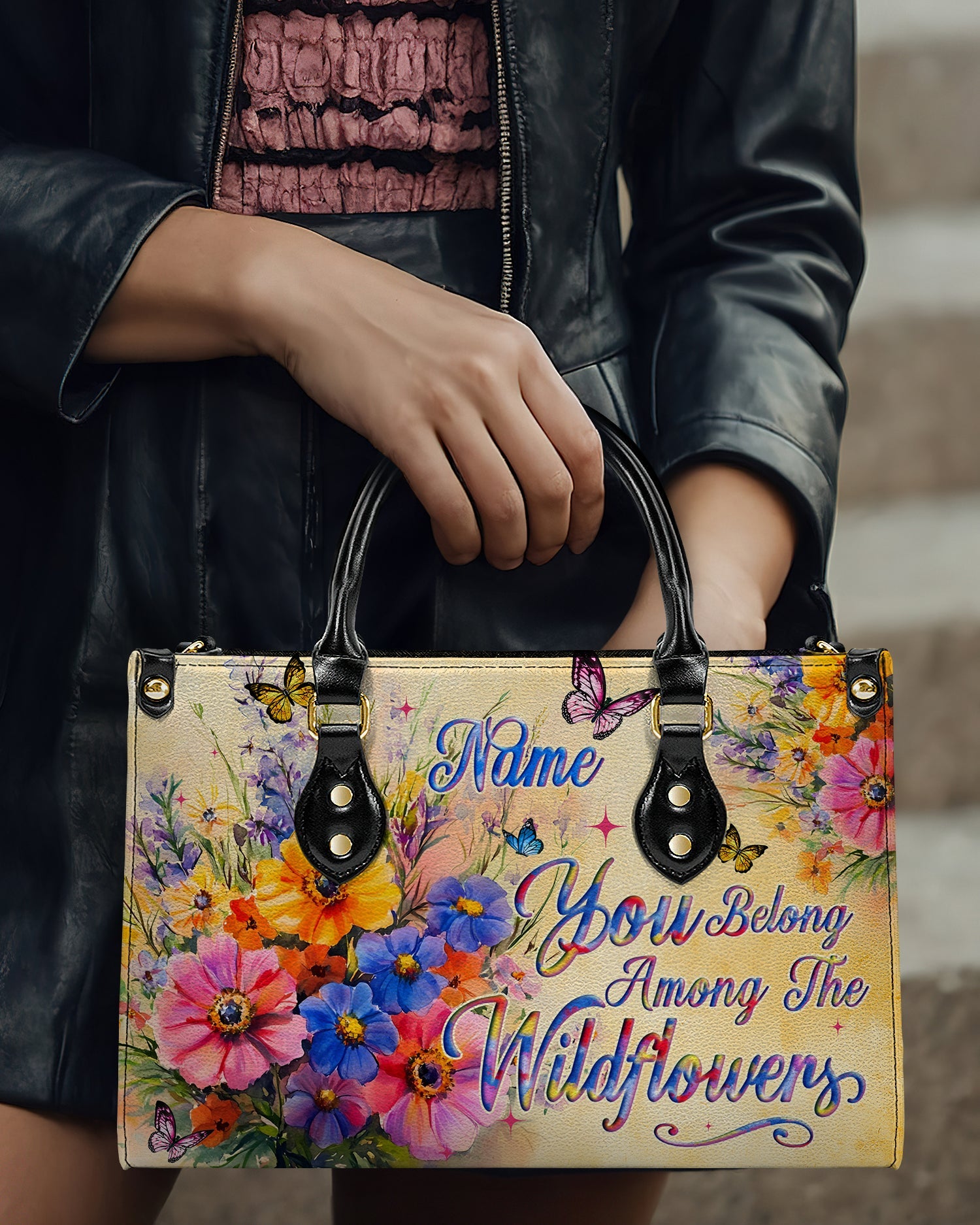 Custom Name You Belong Among the Wildflowers Personalized Leather Bag Gift for Women _8_ nSuQC