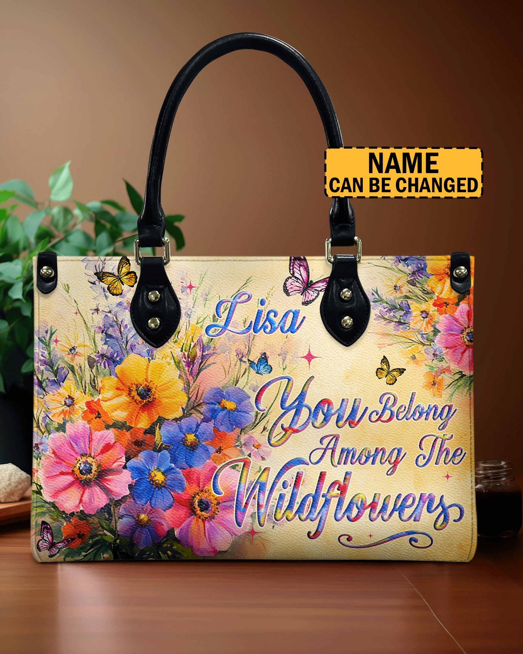 Custom Name You Belong Among the Wildflowers Personalized Leather Bag Gift for Women _9_ WUzFe