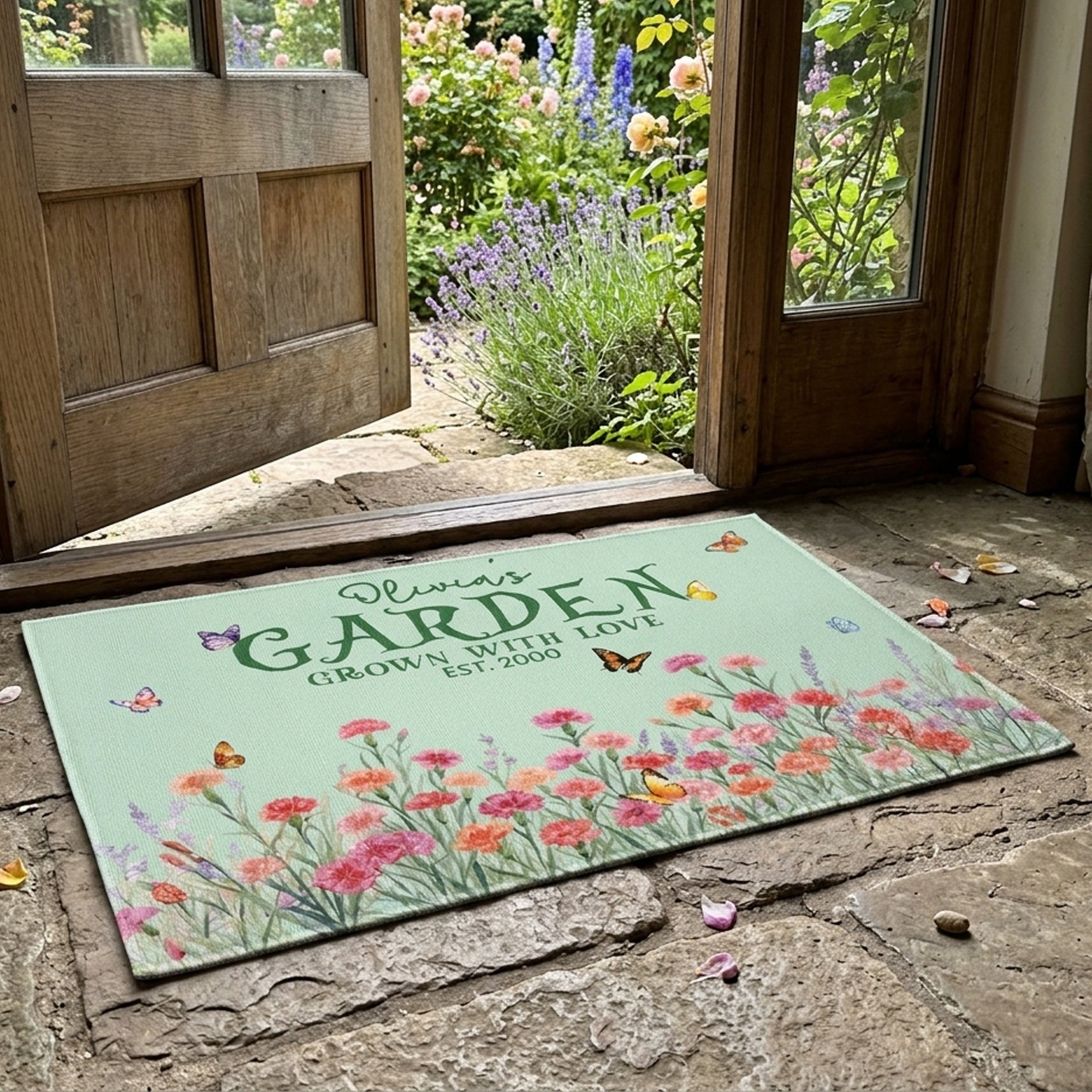 Custom Name _ Birth Flower Garden Welcome Mat For Her_ Mom_ Grandma Personalized Doormat_2