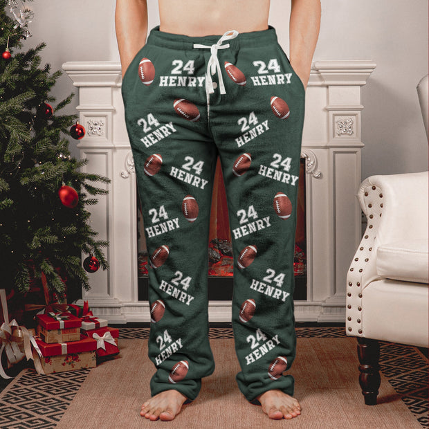 Custom Name, Number Baseball, Basketball, Football, Hockey - Personalized Fleece Pajama Pants