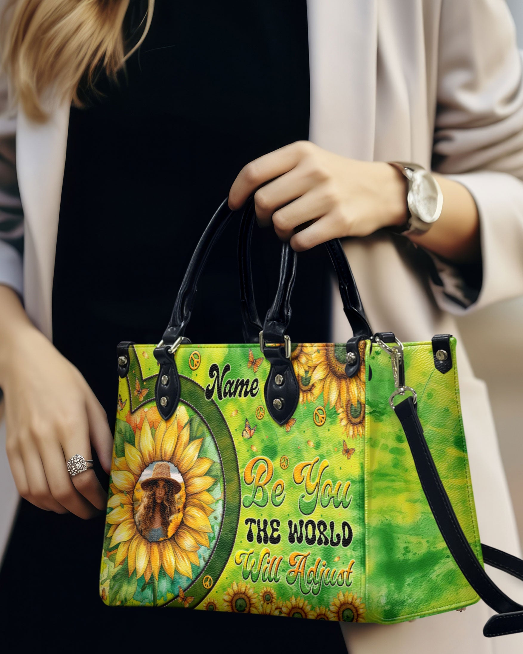 Custom Photo and Name Be You The World Will Adjust Personalized Leather Bag Gift for Women _ Nshag