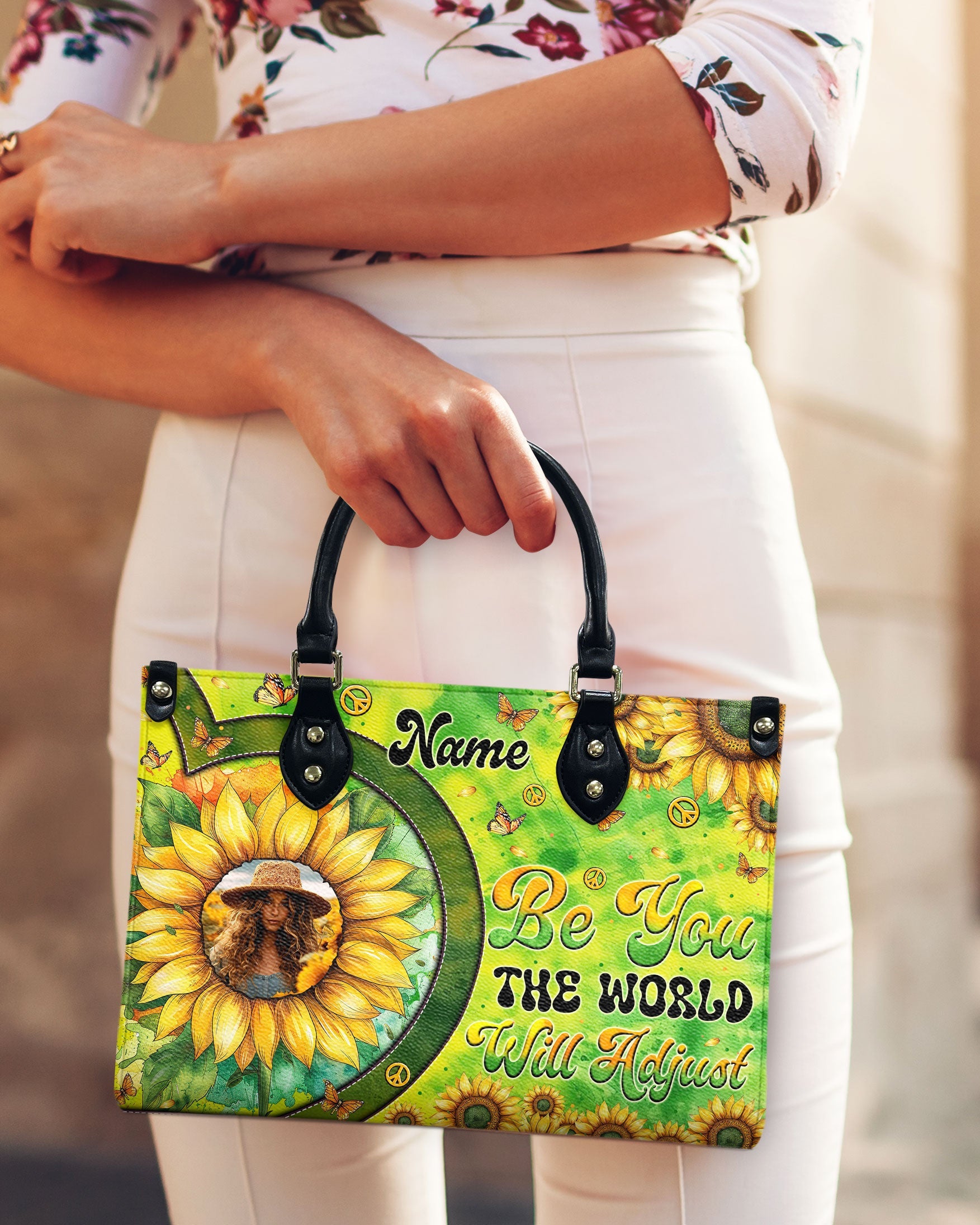 Custom Photo and Name Be You The World Will Adjust Personalized Leather Bag Gift for Women _ _3_ wlZFg