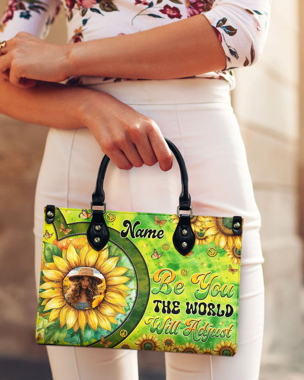 Custom Photo and Name Be You The World Will Adjust - Personalized Leather Bag - Gift for Women