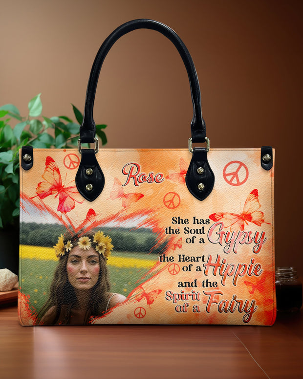 Custom Photo and Name Soul of a Gypsy, Heart of Hippie, Spirit of Fairy - Personalized Leather Bag